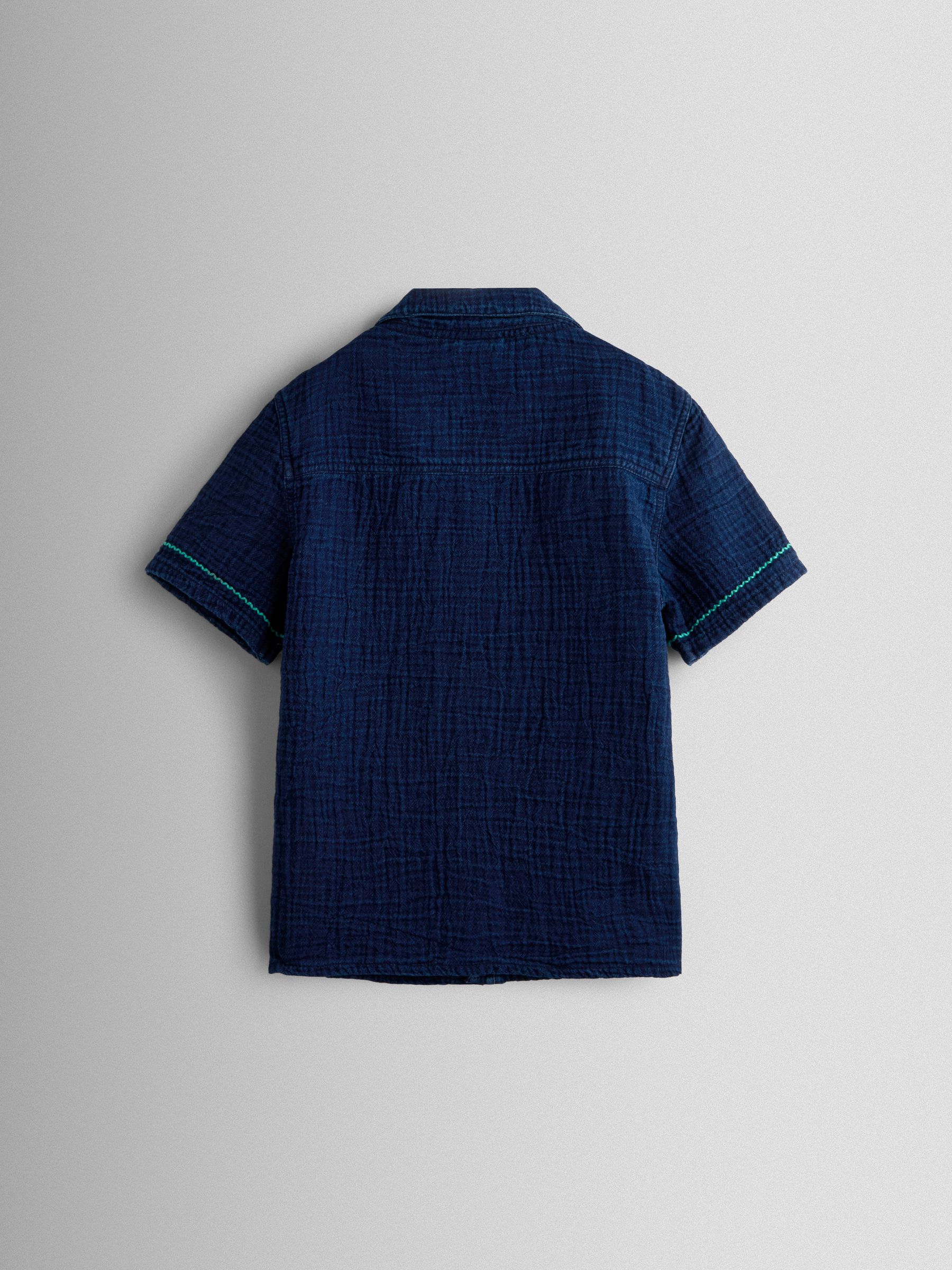 Navy Blue Seaside Embroidered Cheesecloth Shirt - Image 2 of 4