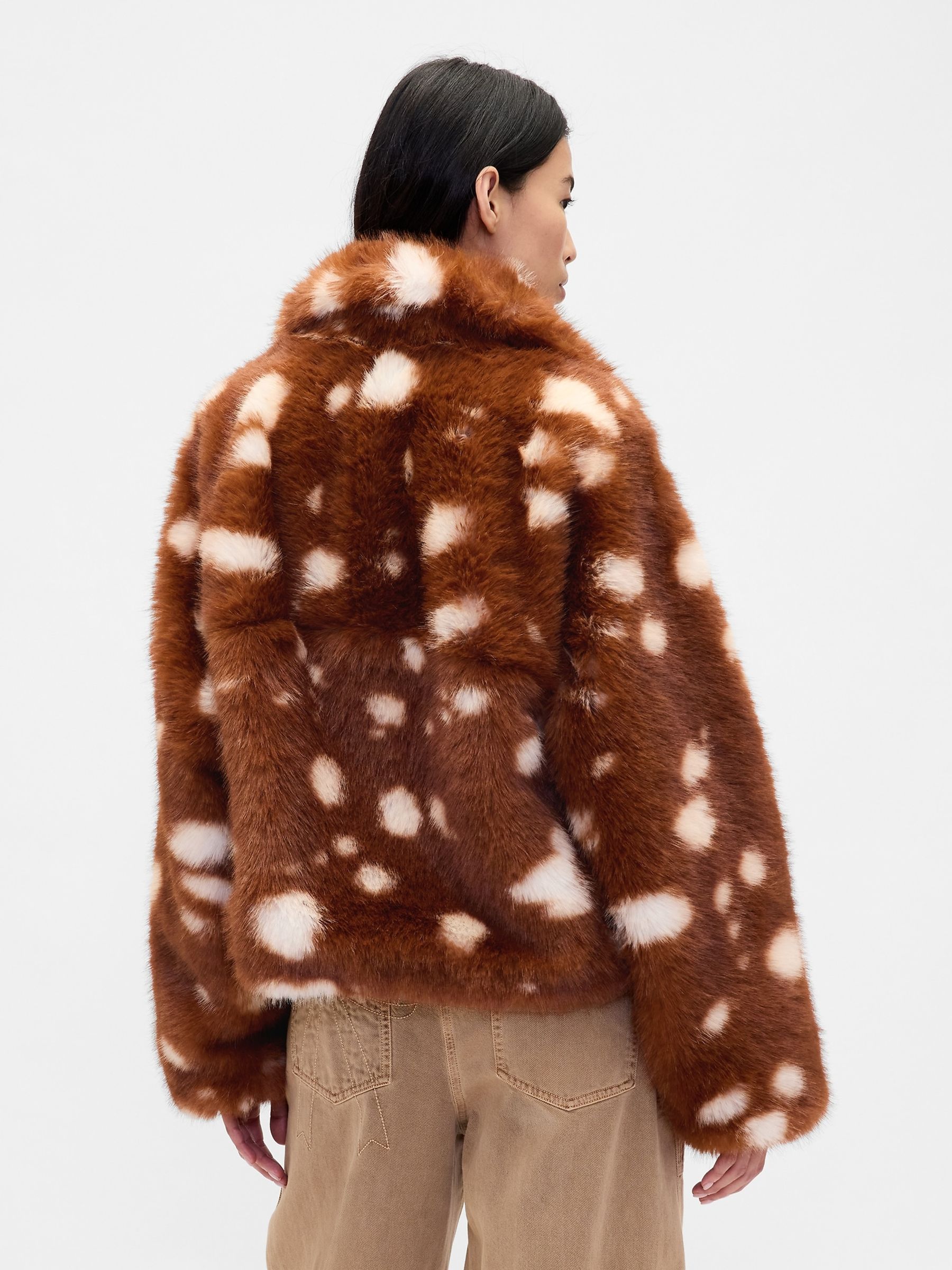 Brown Sandy Liang Spotted Vegan Fur Half-Zip Pullover Jacket - Image 3 of 5