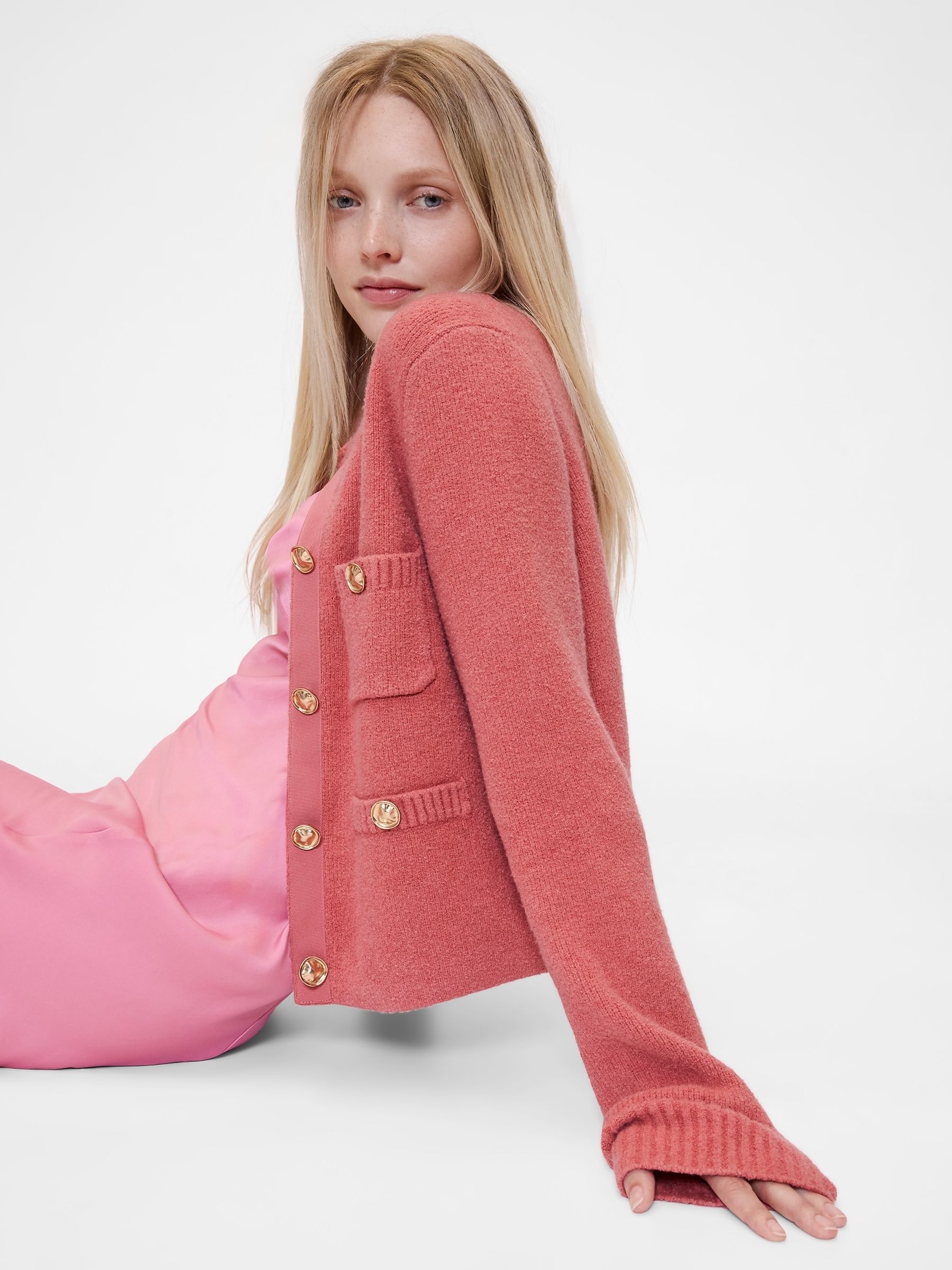 Coral Pink Cropped Cardigan - Image 1 of 4