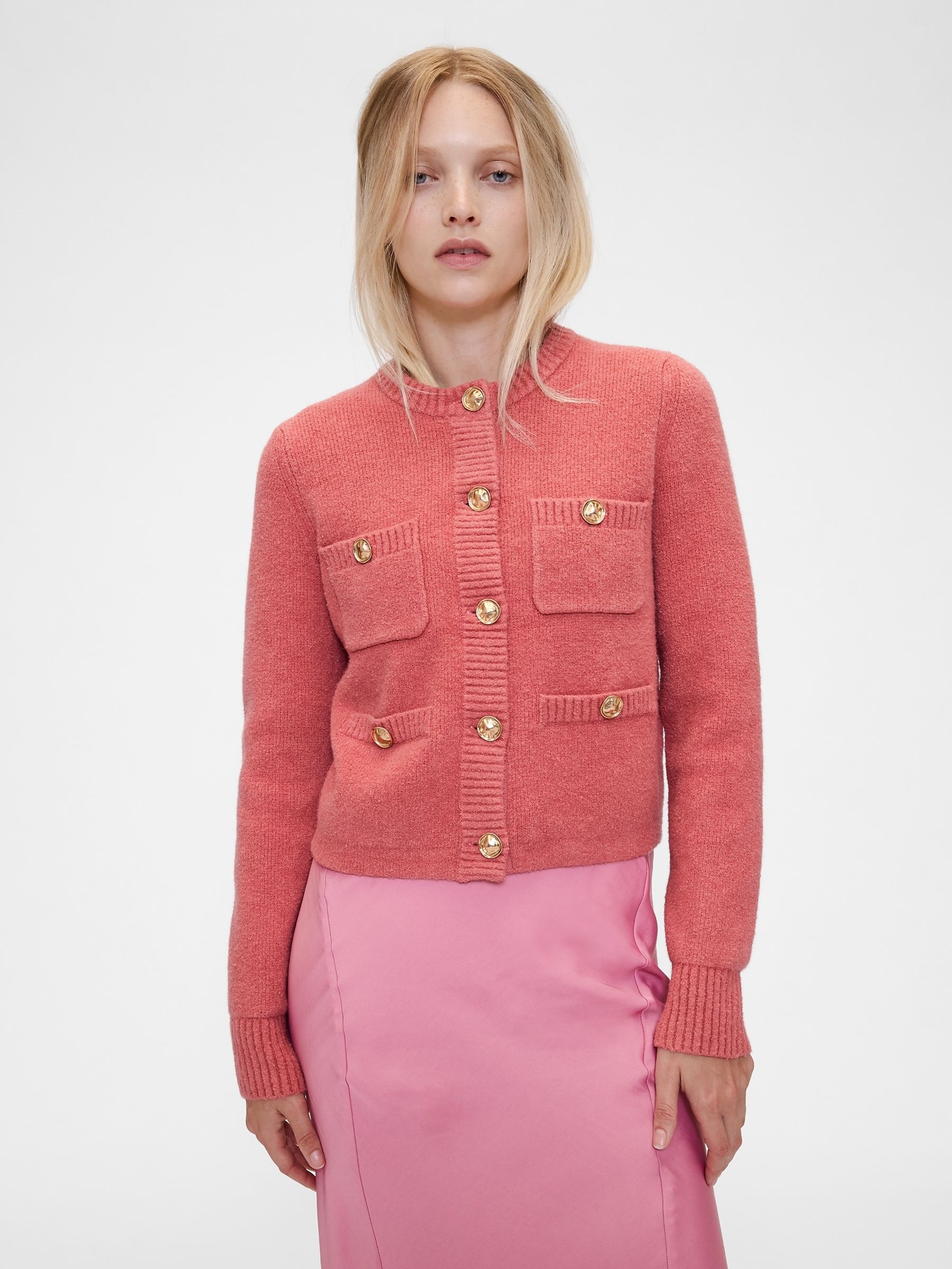 Coral Pink Cropped Cardigan - Image 2 of 4