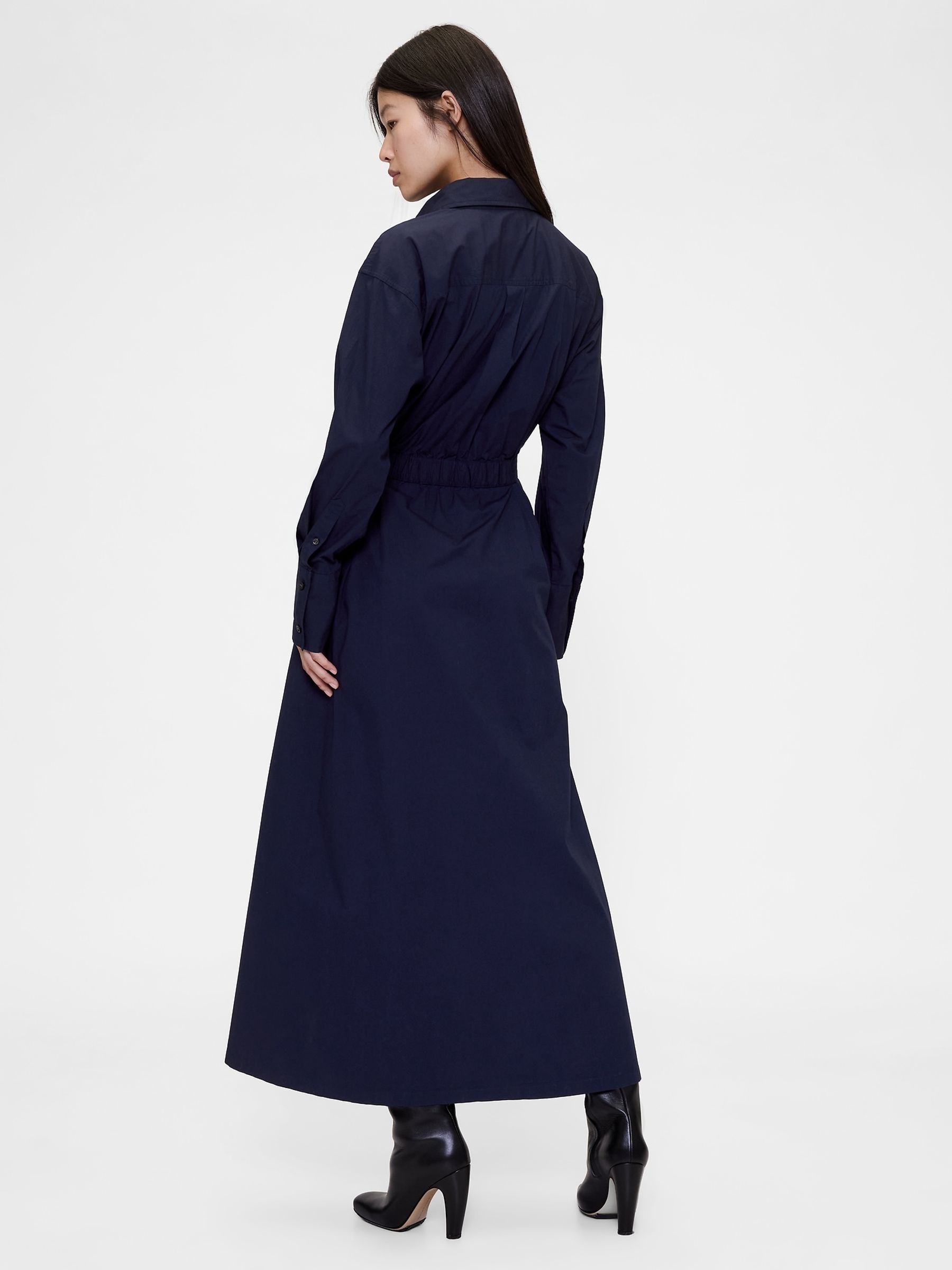 Navy Poplin Belted Maxi Shirt Dress - Image 2 of 4