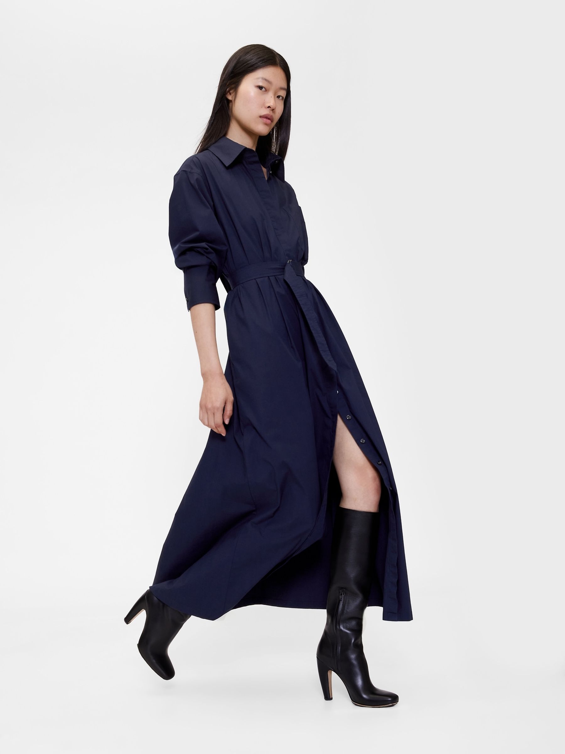 Navy Poplin Belted Maxi Shirt Dress - Image 3 of 4