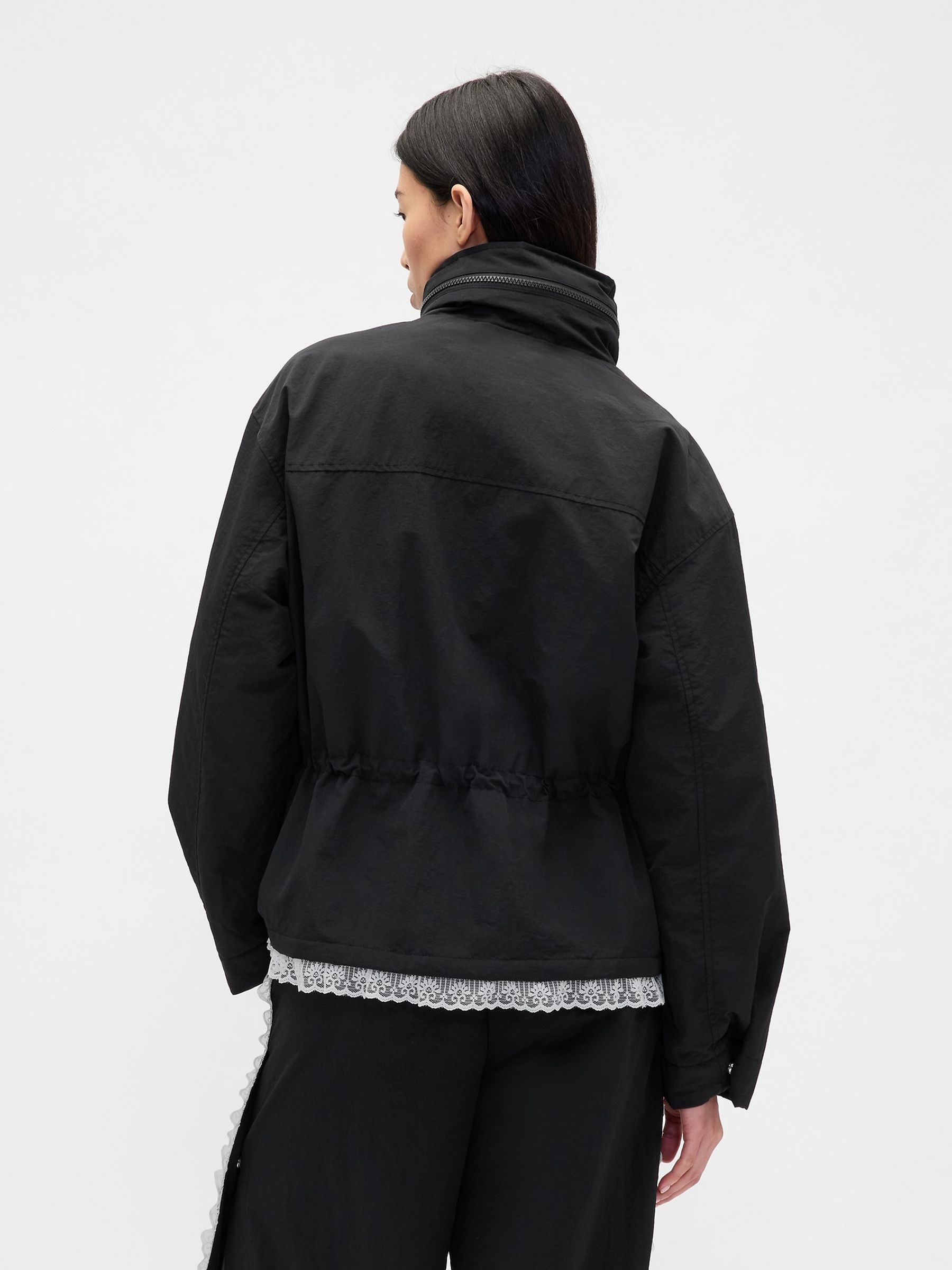 Black Sandy Liang Lace-Trim Cinched Jacket | Gap