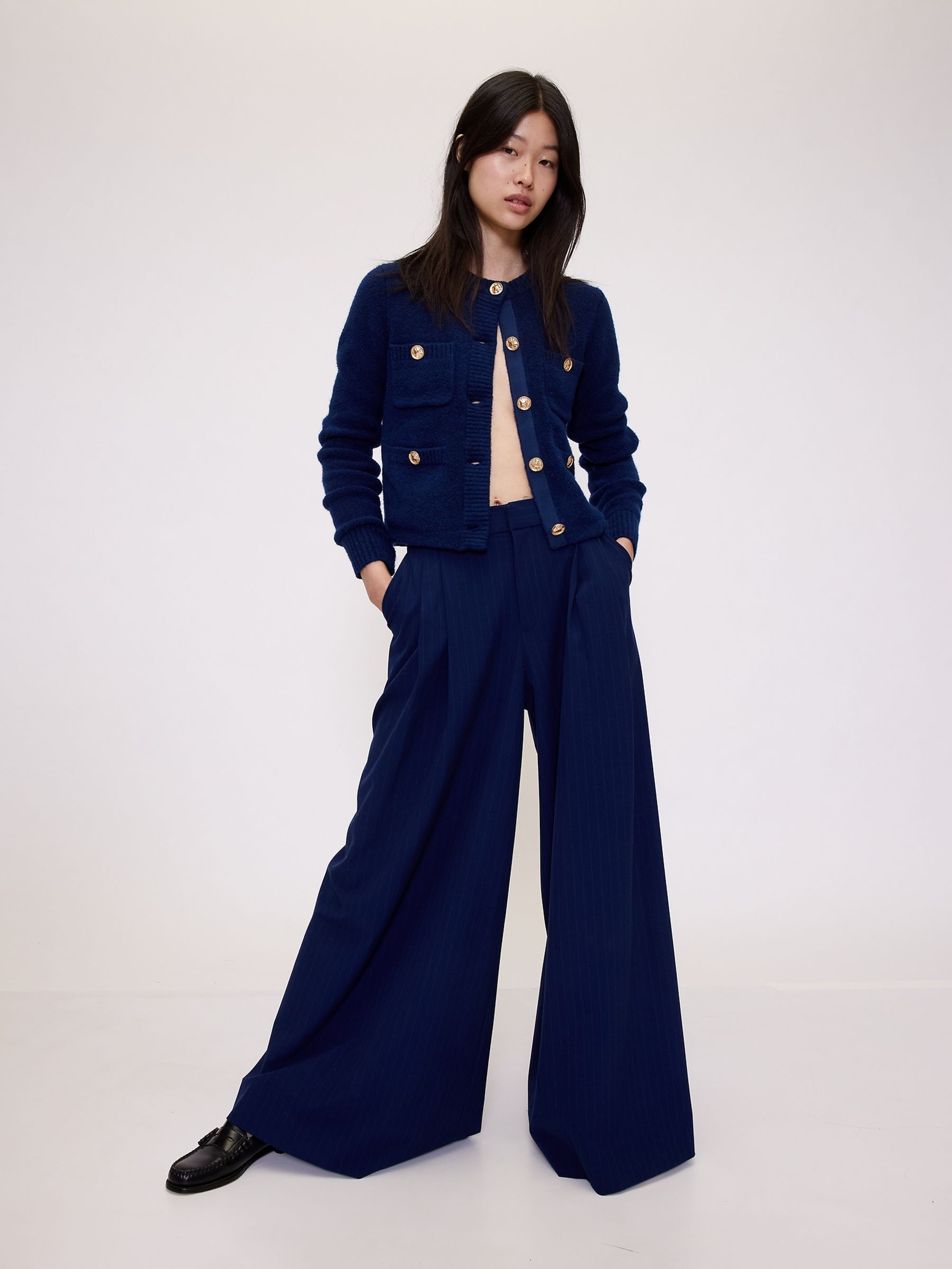 Navy Blue Cropped Cardigan - Image 3 of 5
