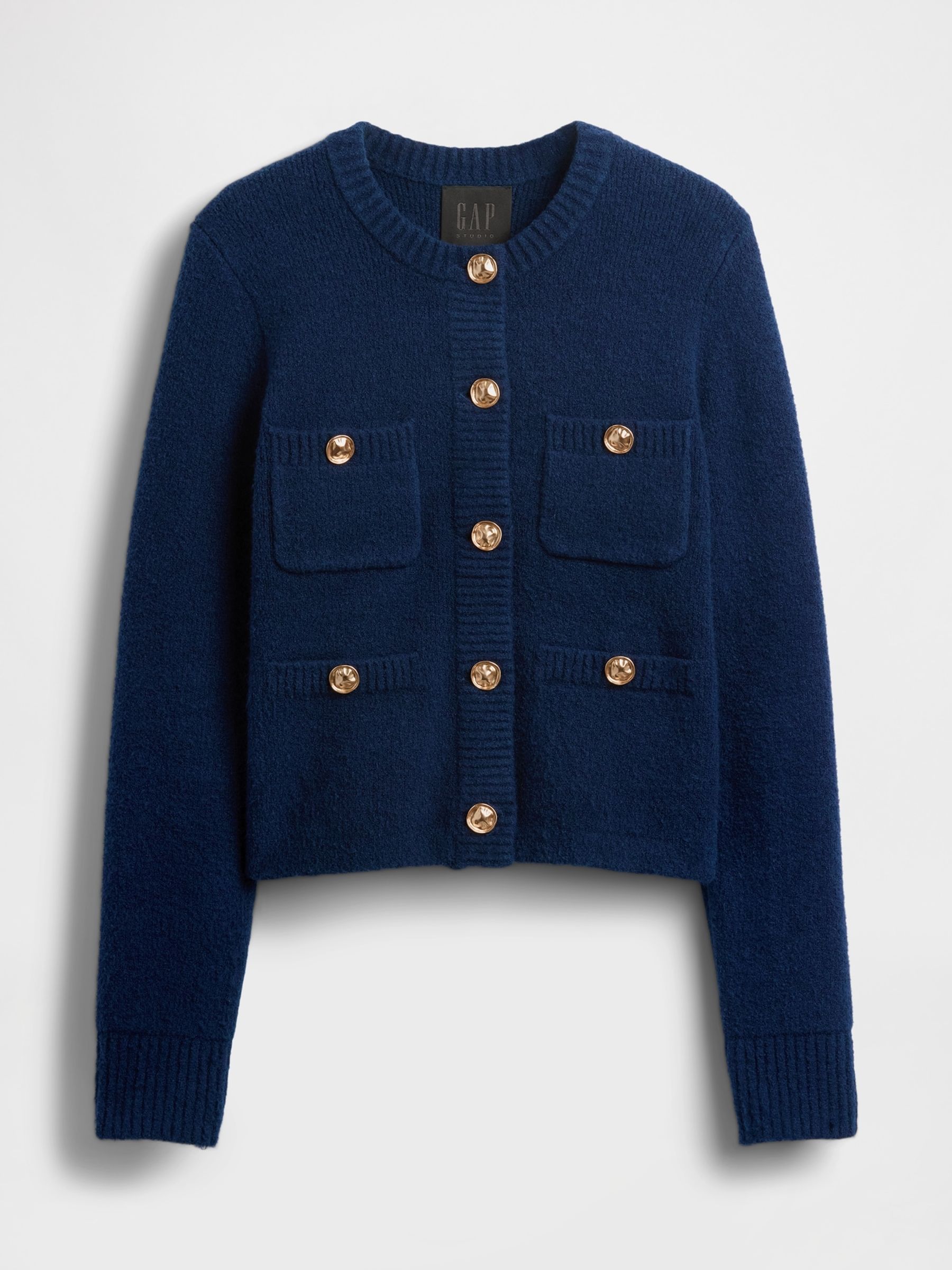 Navy Blue Cropped Cardigan - Image 4 of 5