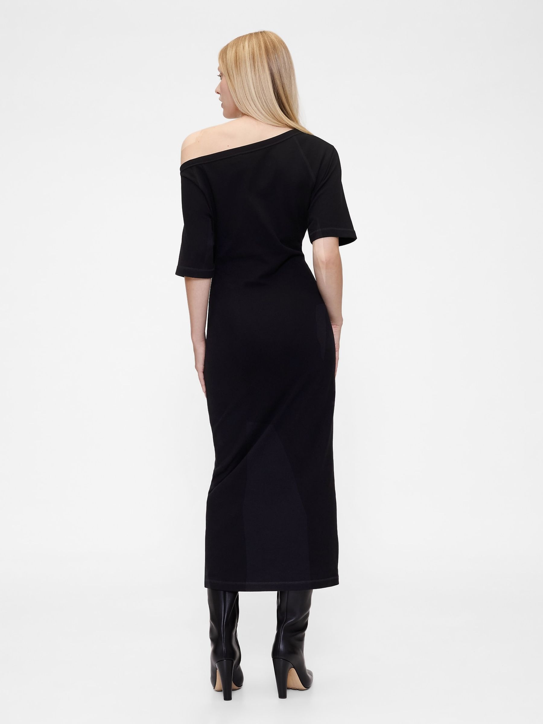 Black Jersey Off-Shoulder Midi Dress - Image 2 of 4