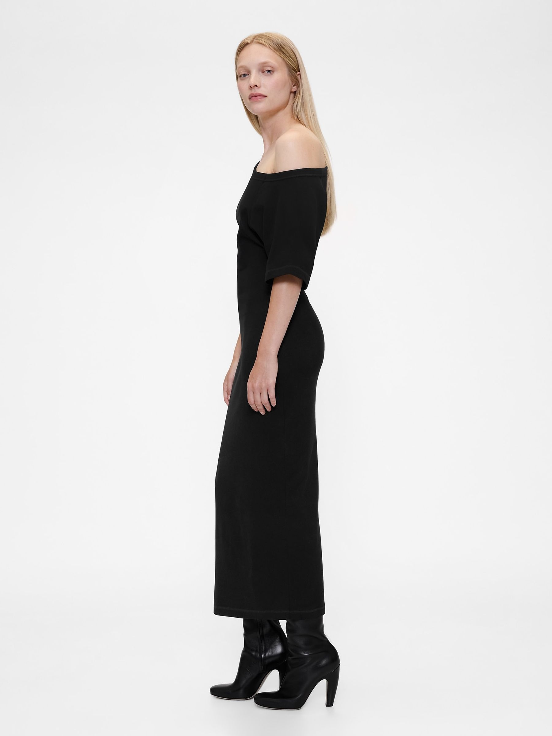 Black Jersey Off-Shoulder Midi Dress - Image 3 of 4