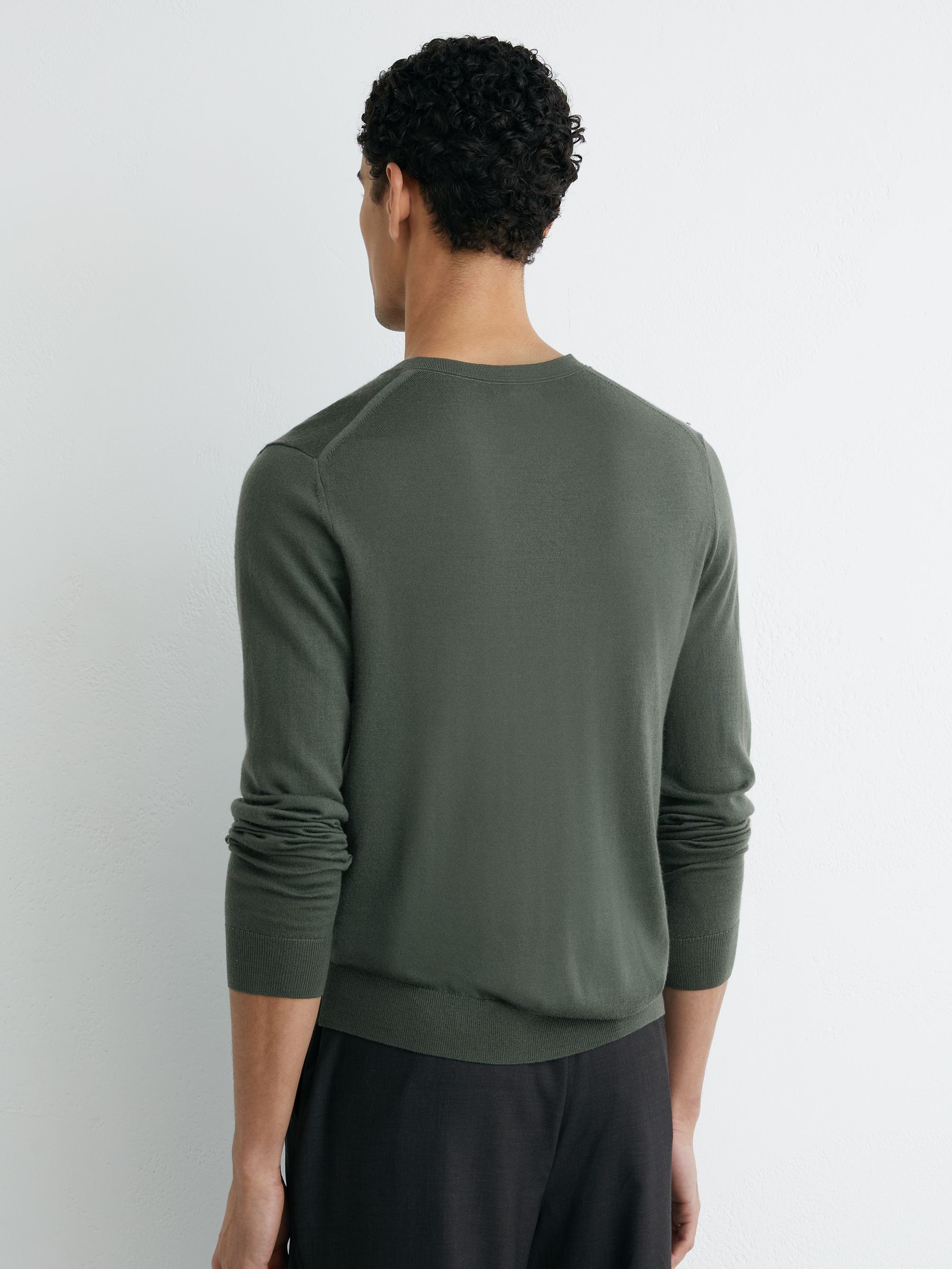 Merino Wool V-Neck Jumper in Kale Green - Image 5 of 6