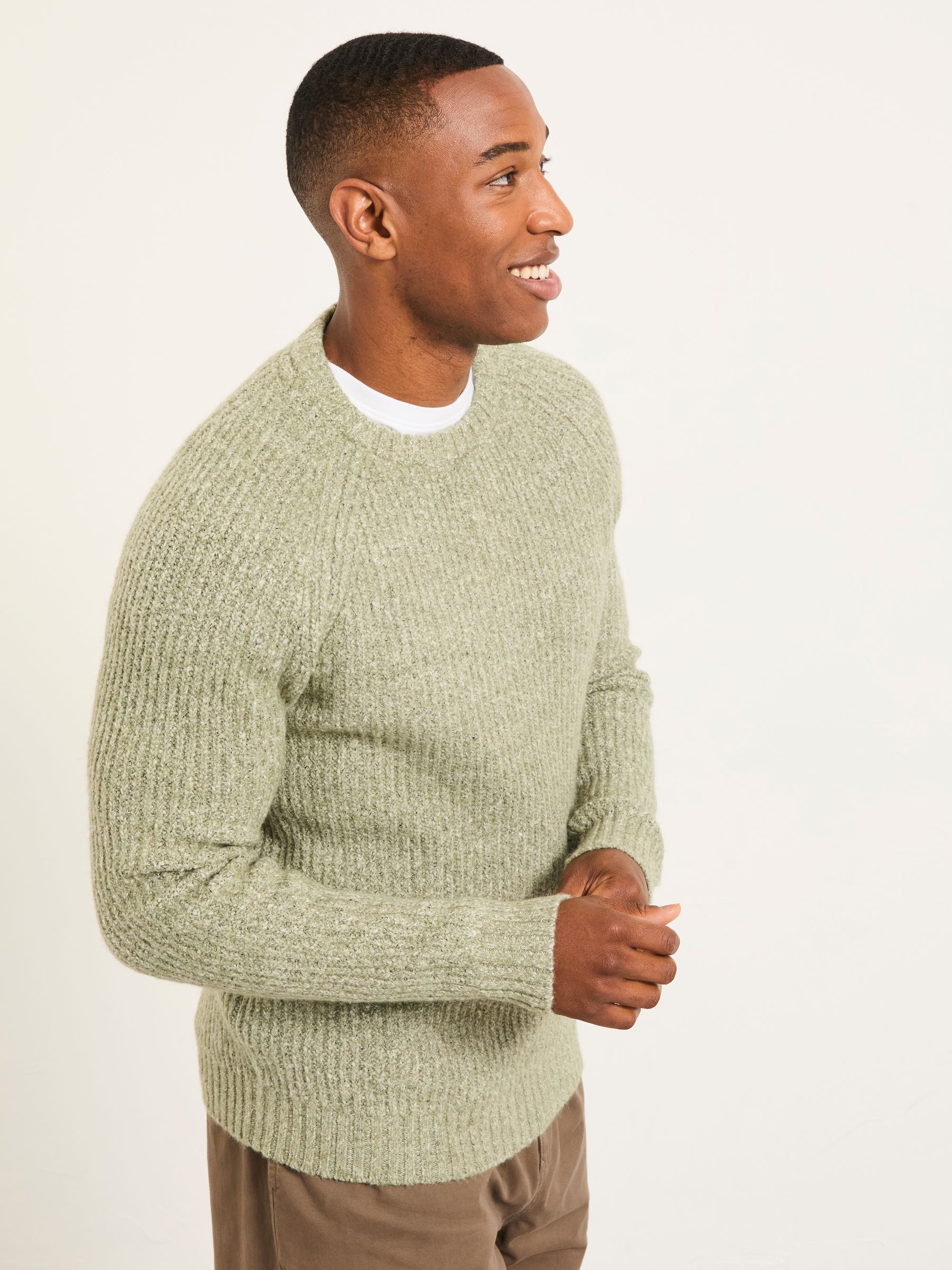 Sefton Sage Green Knitted Crew Neck Jumper | FatFace