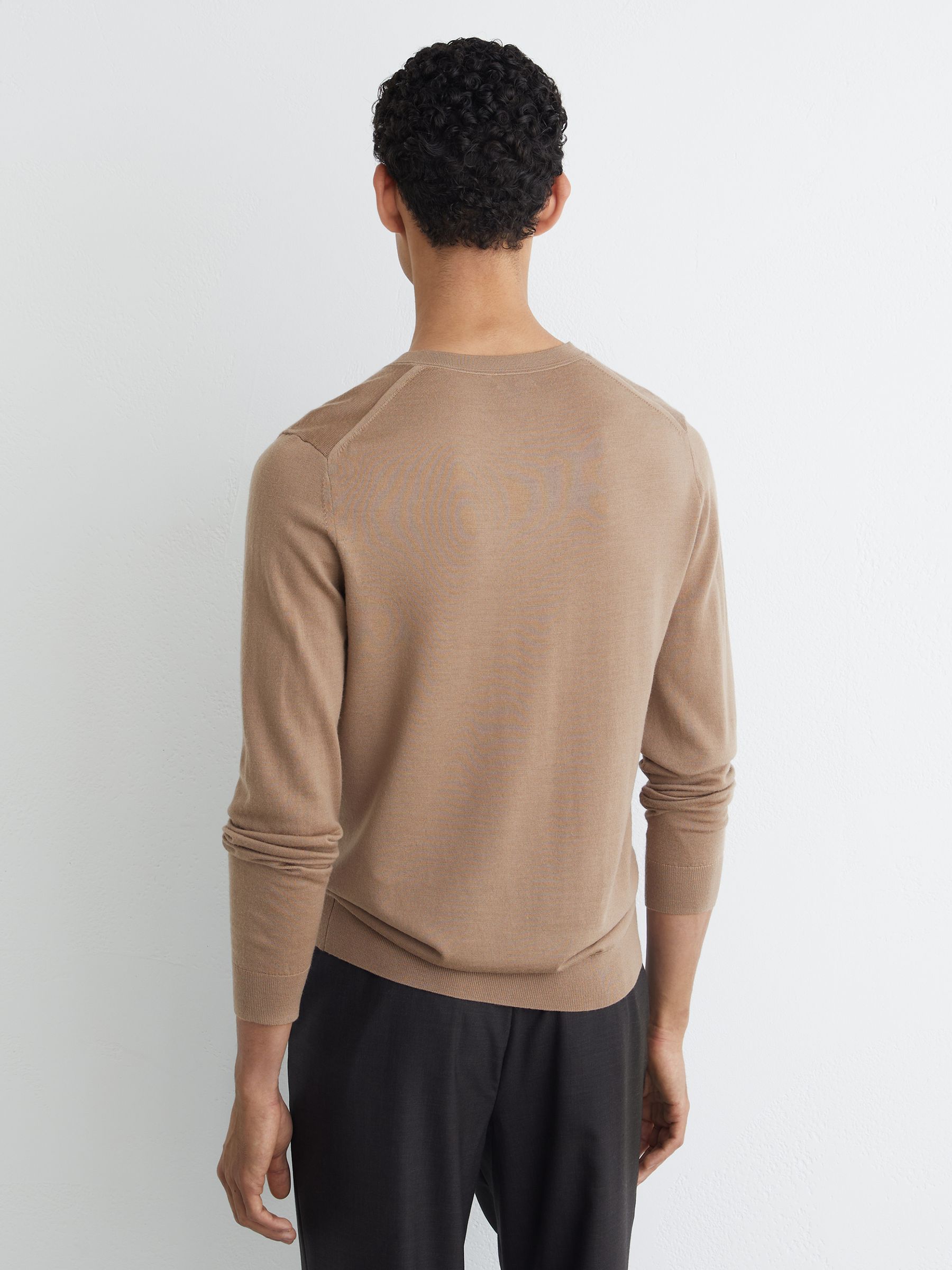 Merino Wool V-Neck Jumper in Camel Brown - Image 5 of 6