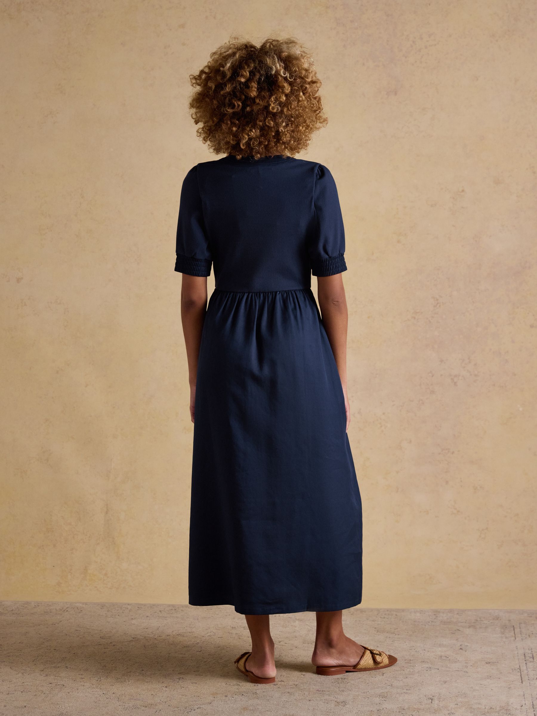 Willow Navy Jersey Woven Midi Dress - Image 2 of 7 Willow Navy Jersey Woven Midi Dress - Image 2 of 7