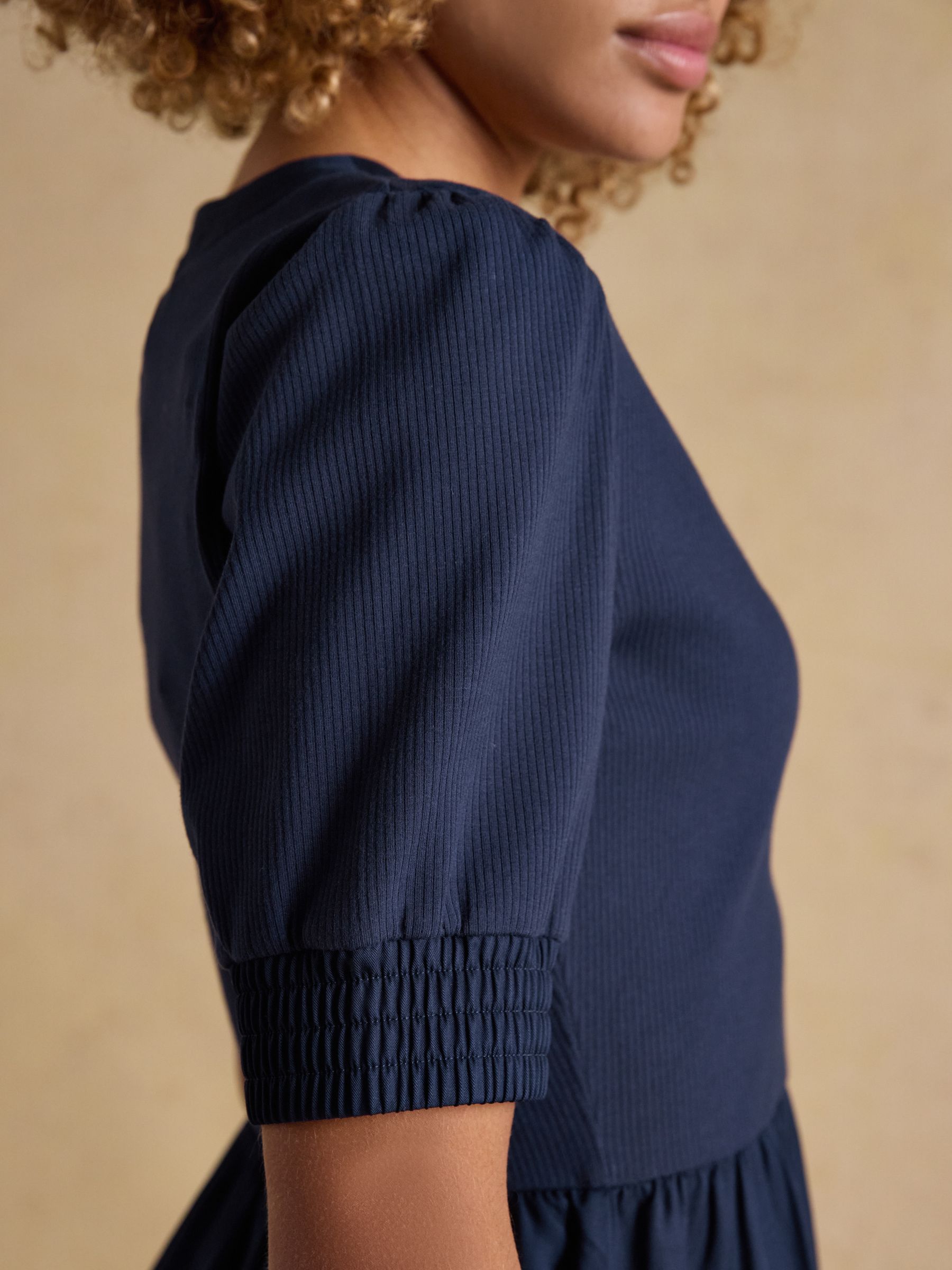 Willow Navy Jersey Woven Midi Dress | Joules