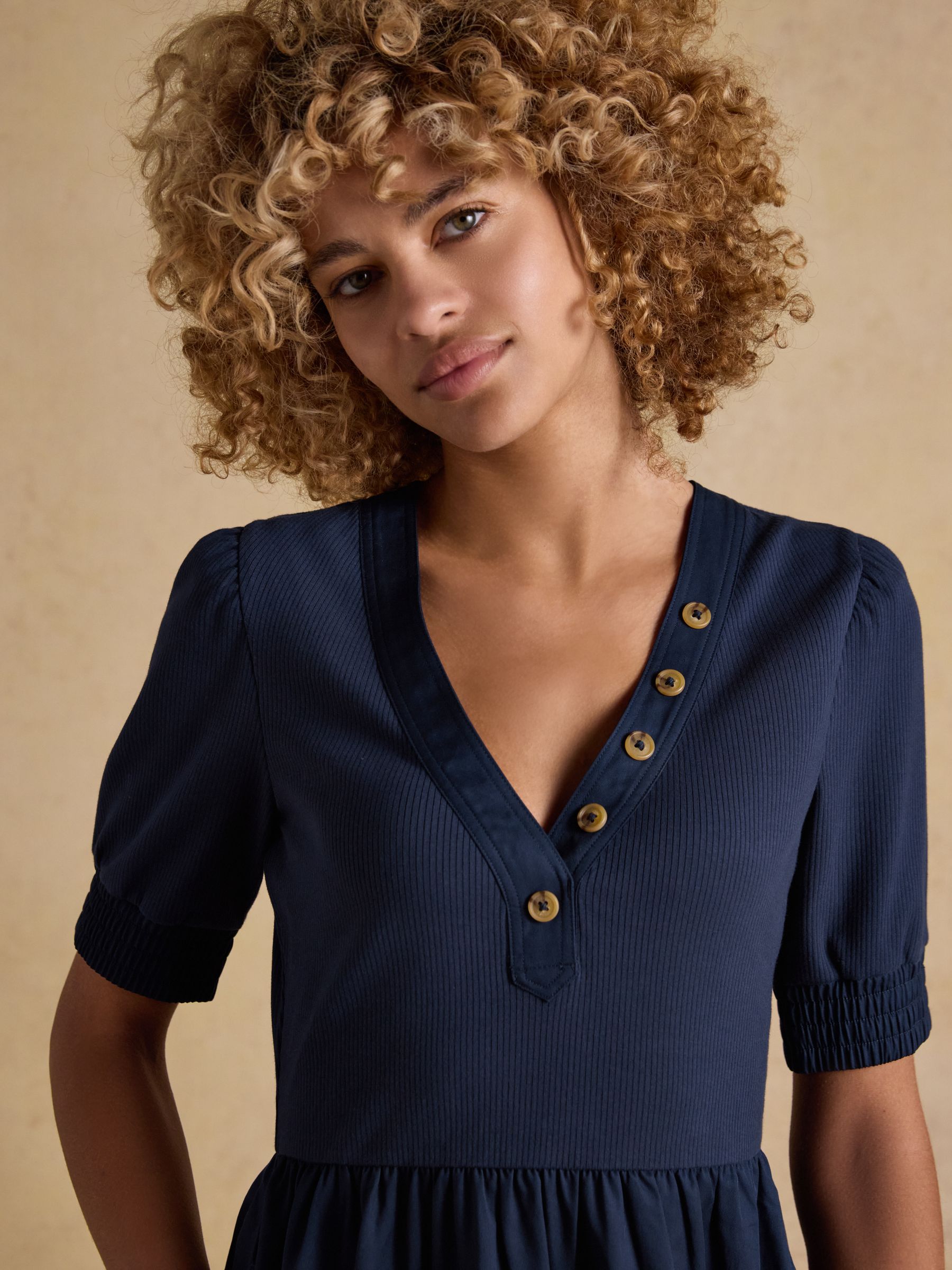 Willow Navy Jersey Woven Midi Dress - Image 4 of 7