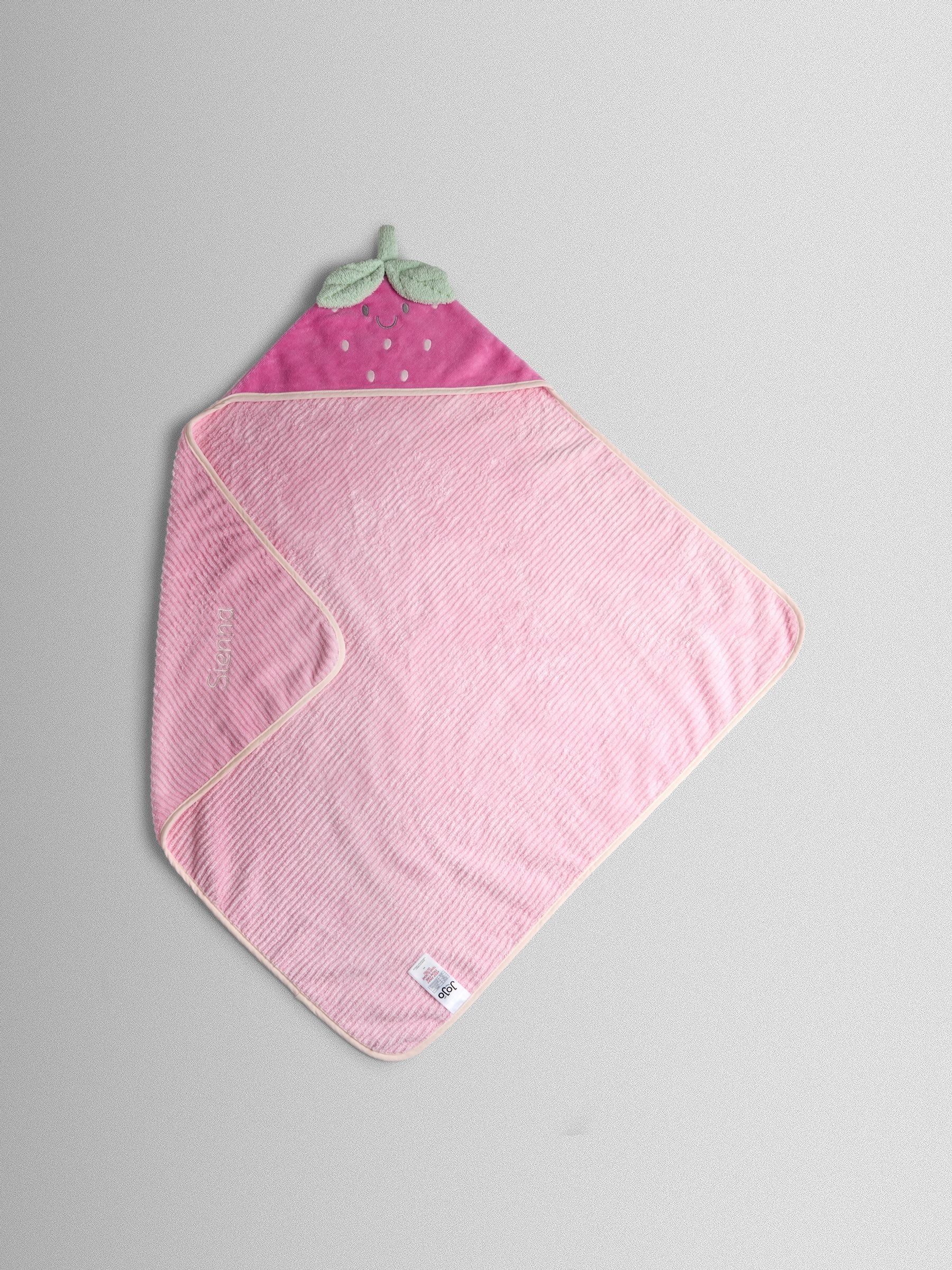 Pink Personalised Strawberry Hooded Towel - Image 1 of 3 Pink Personalised Strawberry Hooded Towel - Image 1 of 3