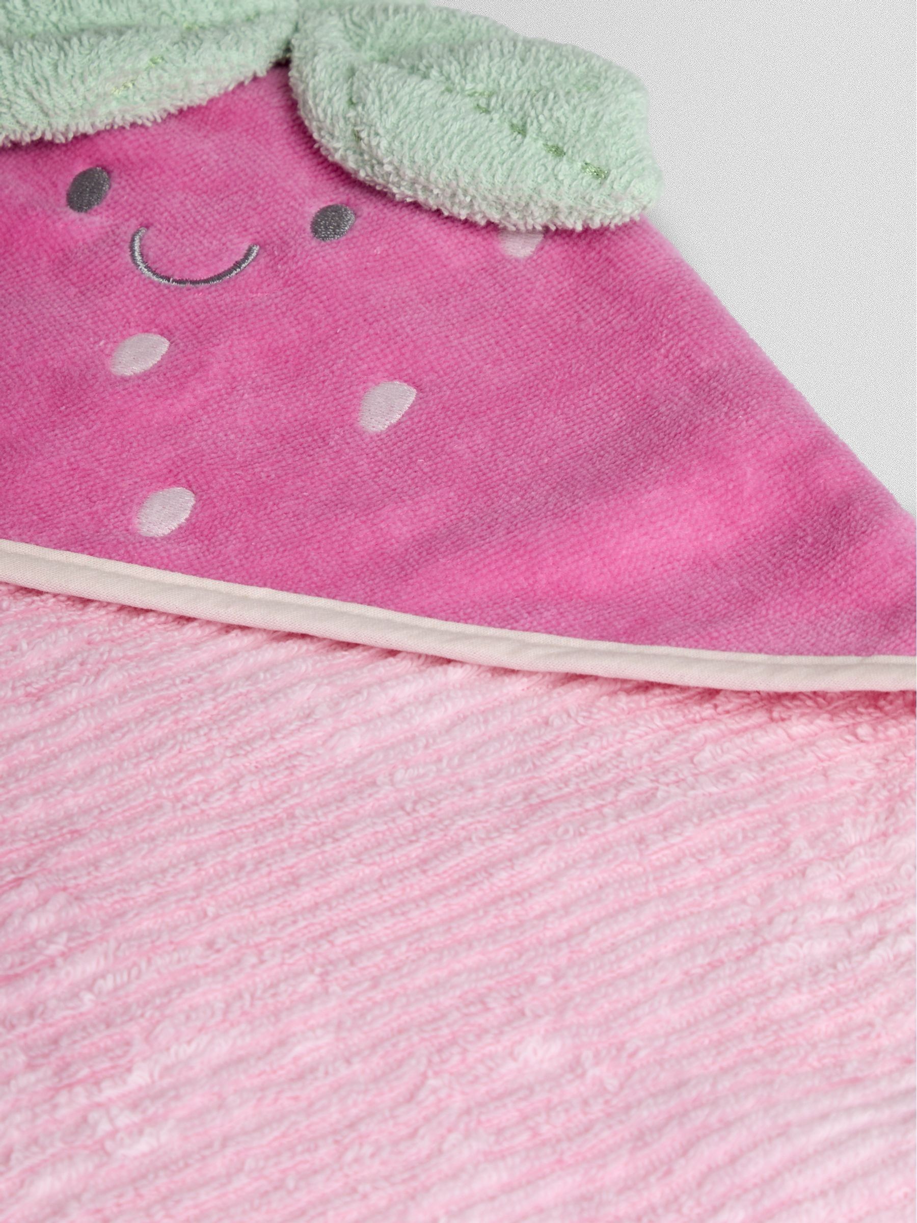 Pink Personalised Strawberry Hooded Towel - Image 2 of 3 Pink Personalised Strawberry Hooded Towel - Image 2 of 3