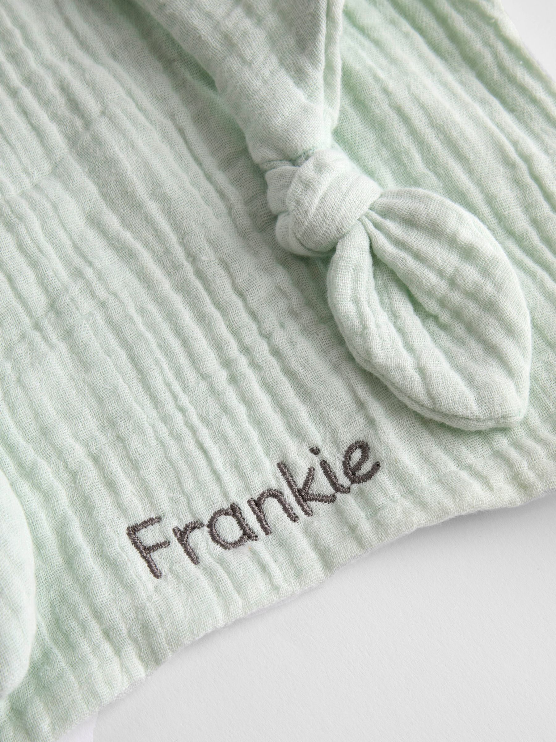 Sage Green Bunny Personalised Muslin Comforter - Image 3 of 3