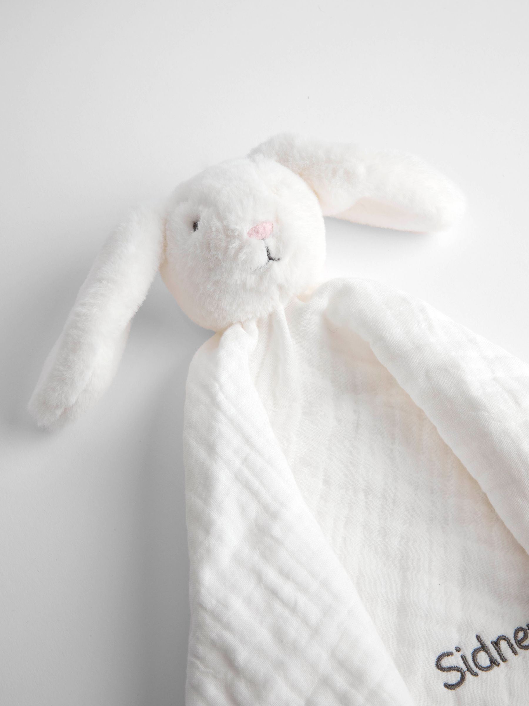 White Betsy Bunny Personalised Plush Muslin Comforter - Image 2 of 3