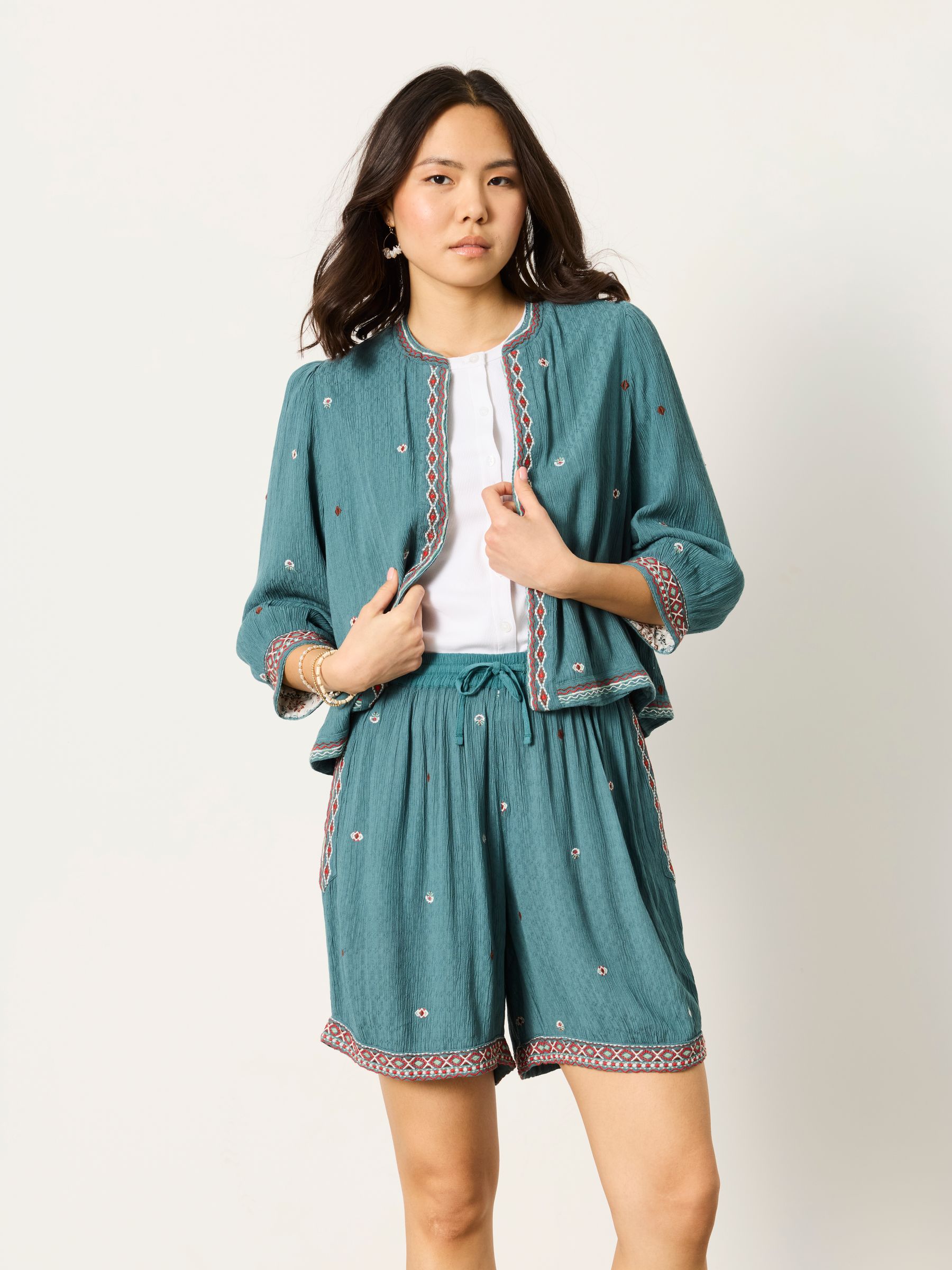Zoe Teal Blue Embriodered Jacket - Image 1 of 6