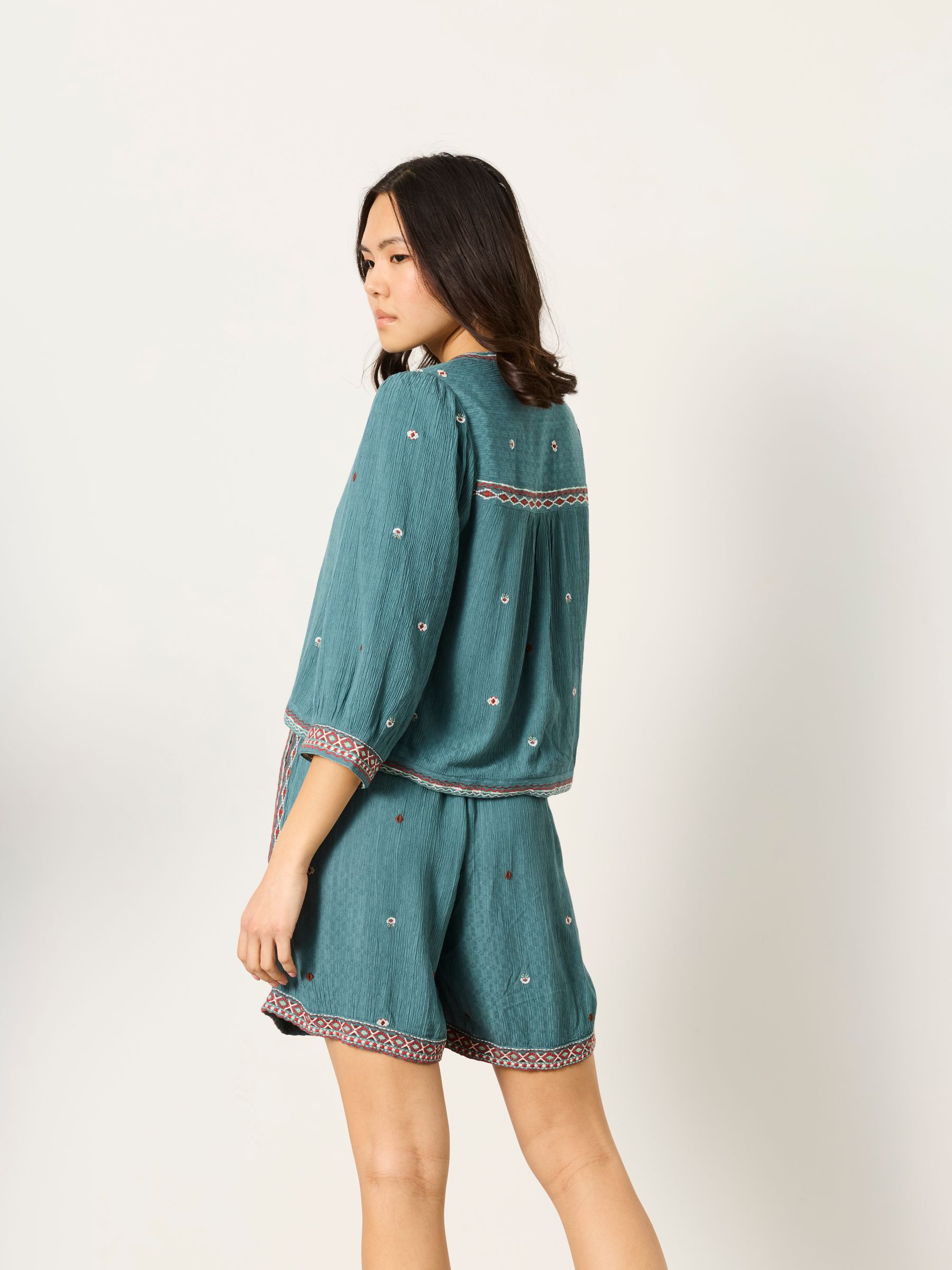 Zoe Teal Blue Embriodered Jacket - Image 2 of 6