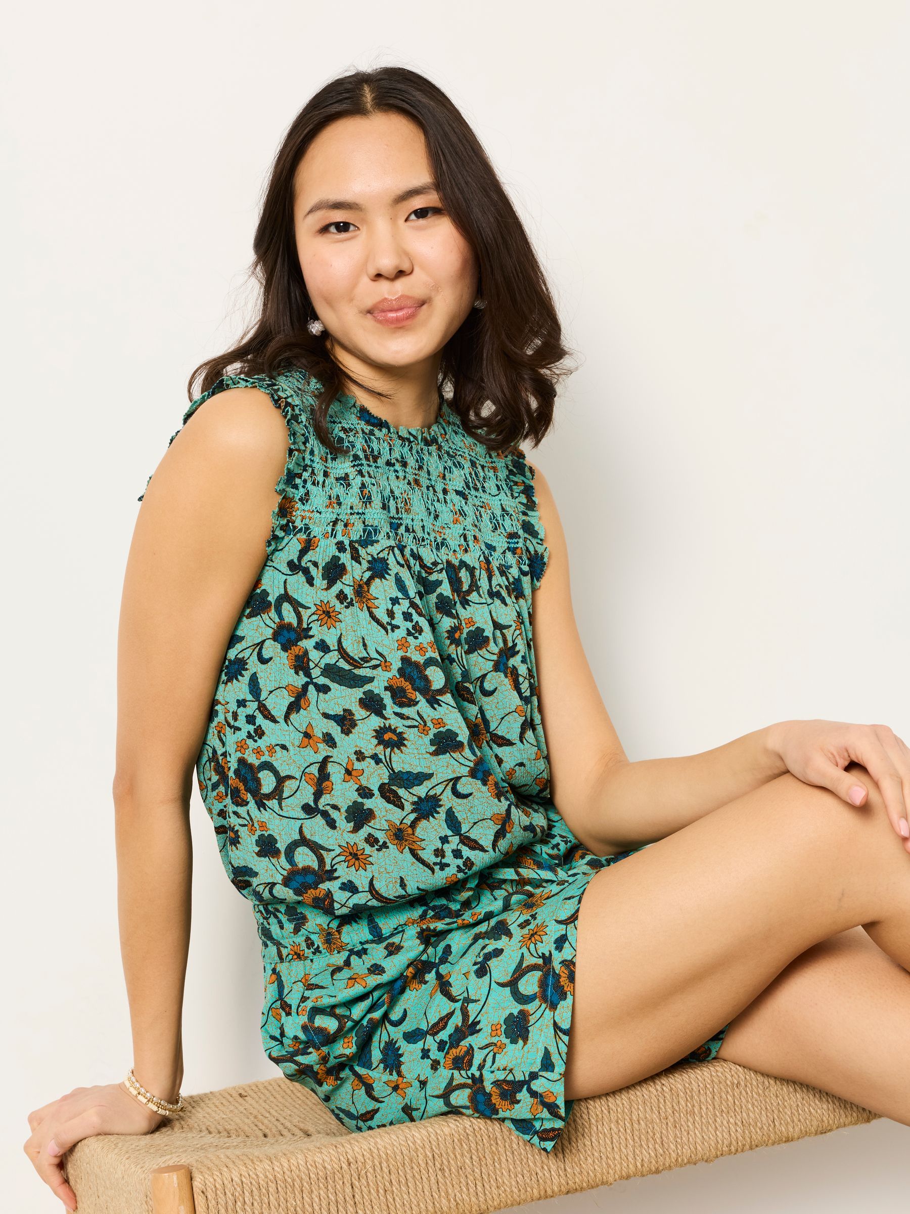 Anna Batik Teal Tropical Longline Shorts - Image 3 of 6