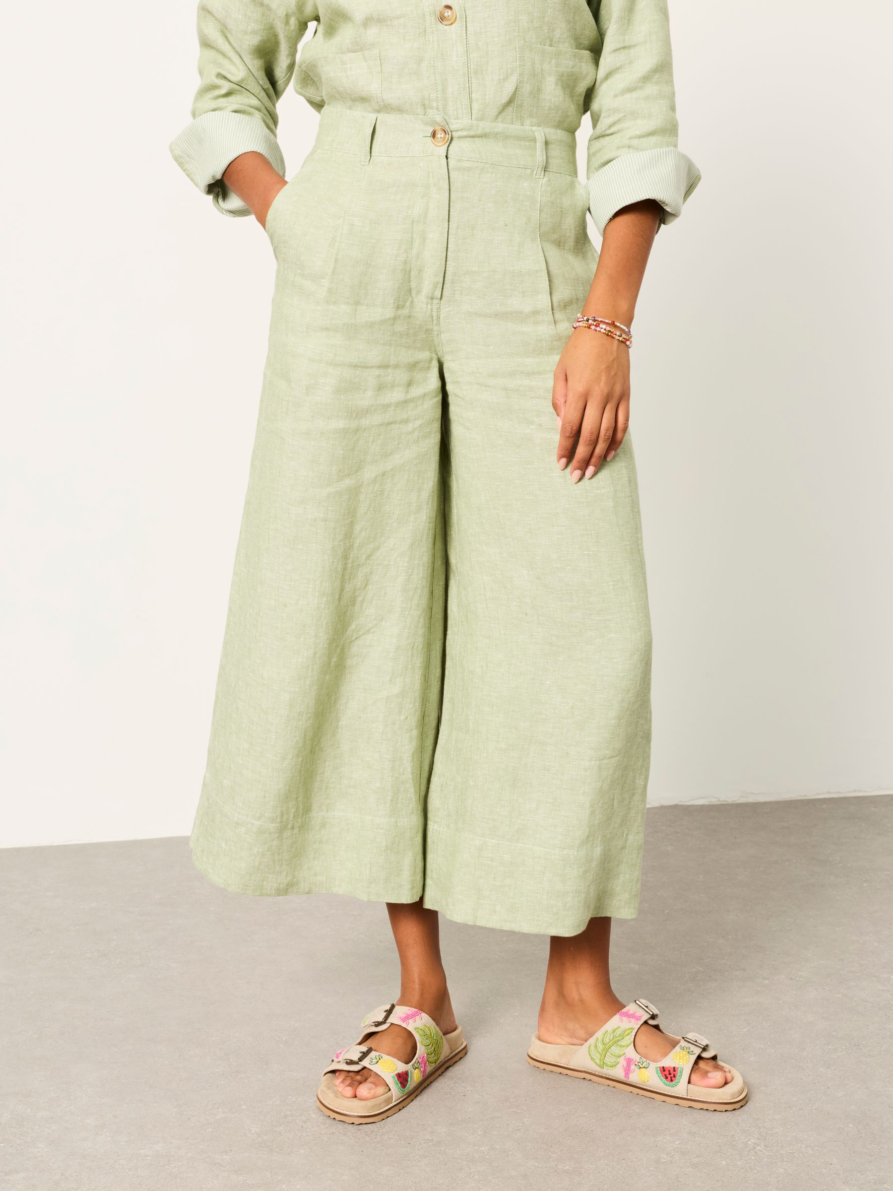 Anya Green Wide Leg Cropped Trousers - Image 1 of 5