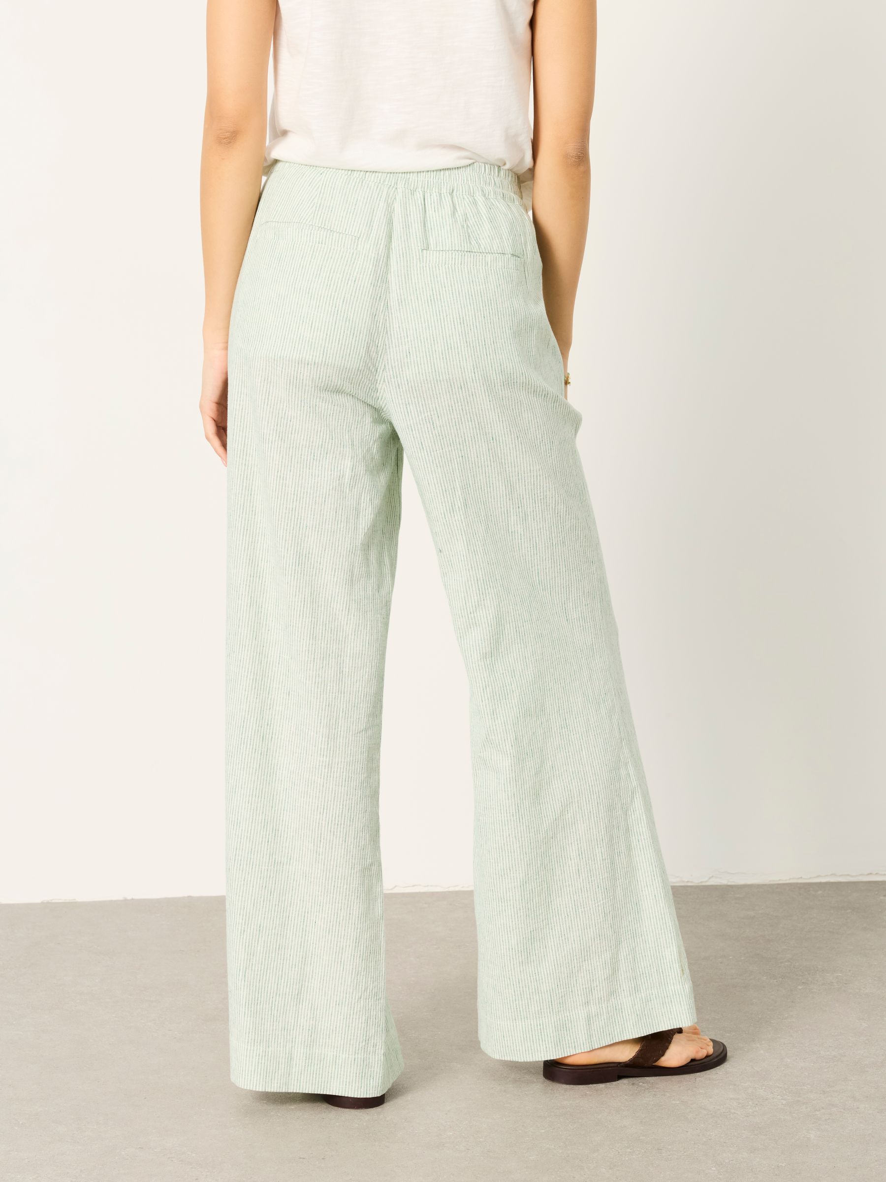 Amberly Teal Blue Stripe Linen Wide Leg Trousers - Image 3 of 7