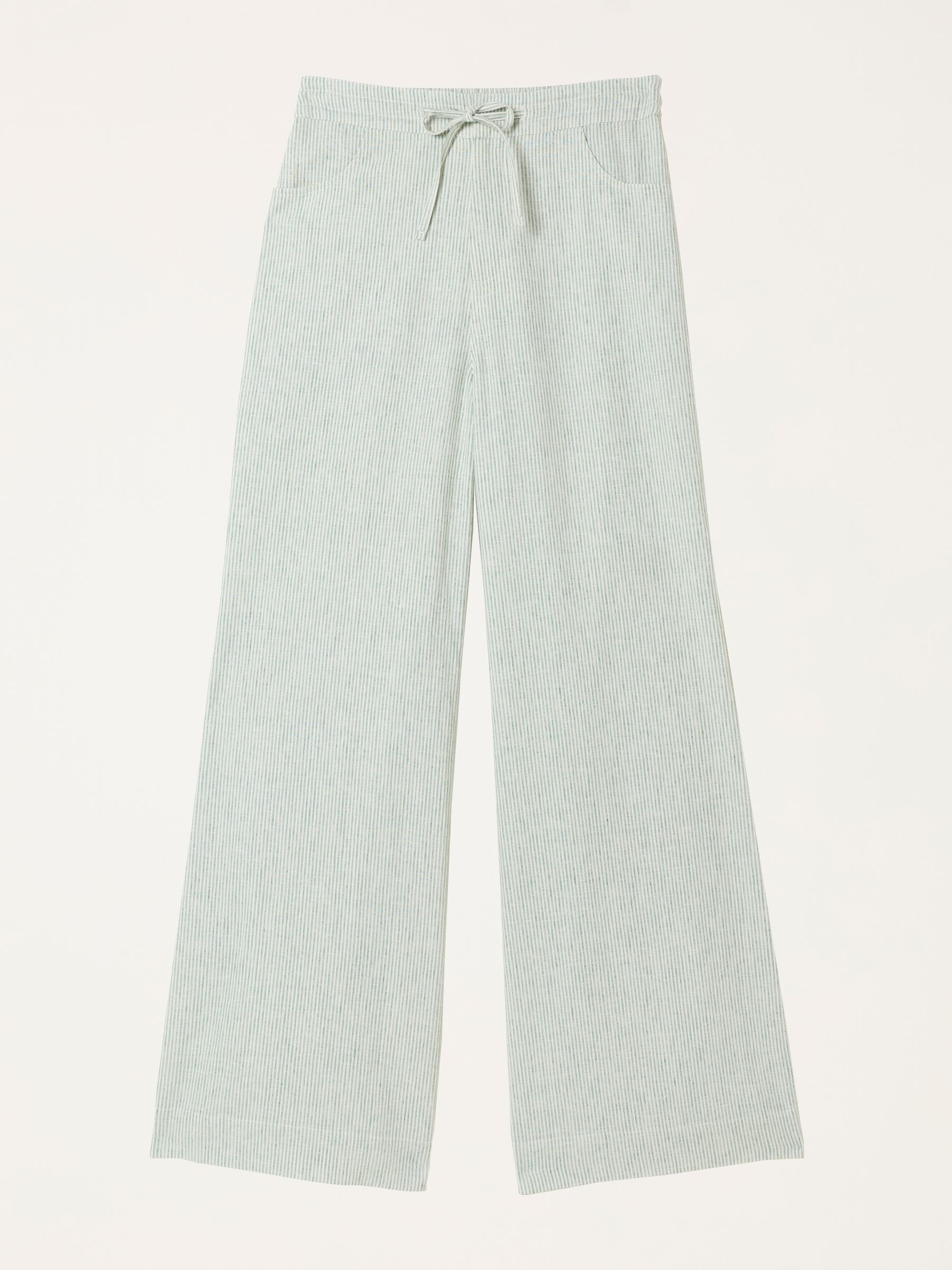 Amberly Teal Blue Stripe Linen Wide Leg Trousers - Image 7 of 7