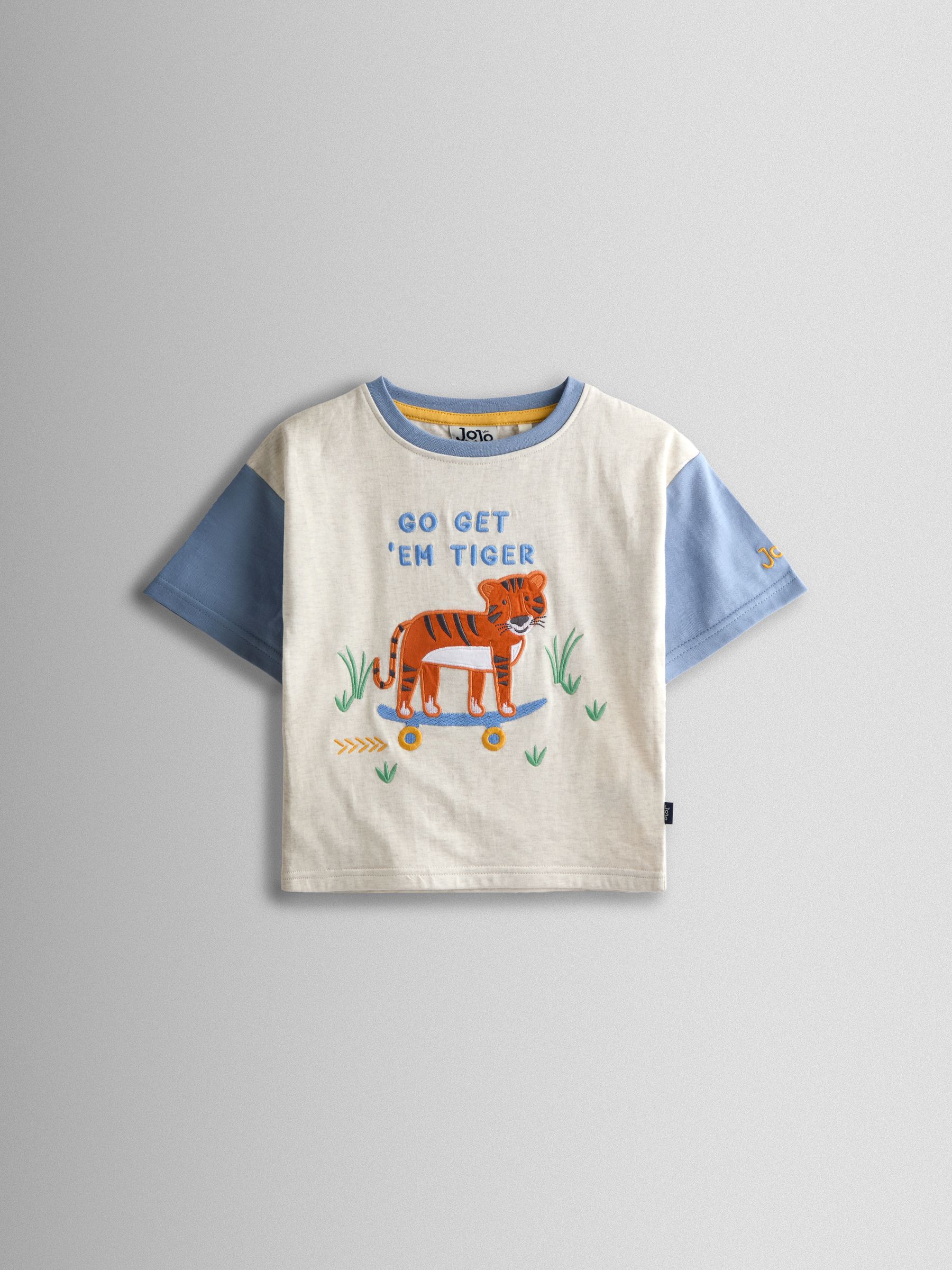 Oatmeal Tiger Character Appliqué T-Shirt - Image 1 of 3