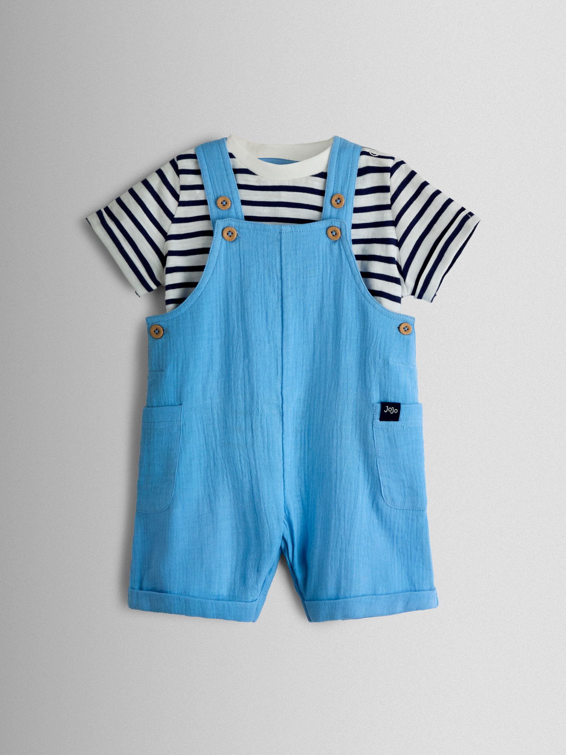 Blue 2-Piece Cheesecloth Dungarees & T-Shirt Set - Image 1 of 6