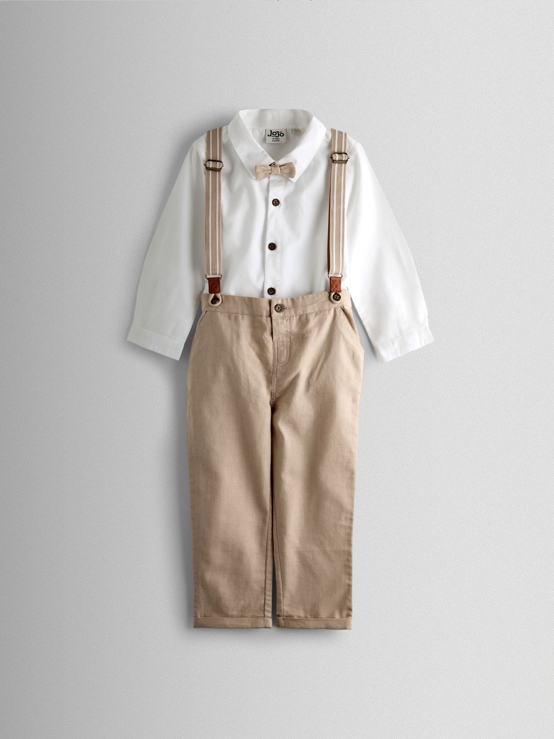 Natural 4-Piece Shirt & Trouser Set With Bow Tie & Braces - Image 1 of 6 Natural 4-Piece Shirt & Trouser Set With Bow Tie & Braces - Image 1 of 6