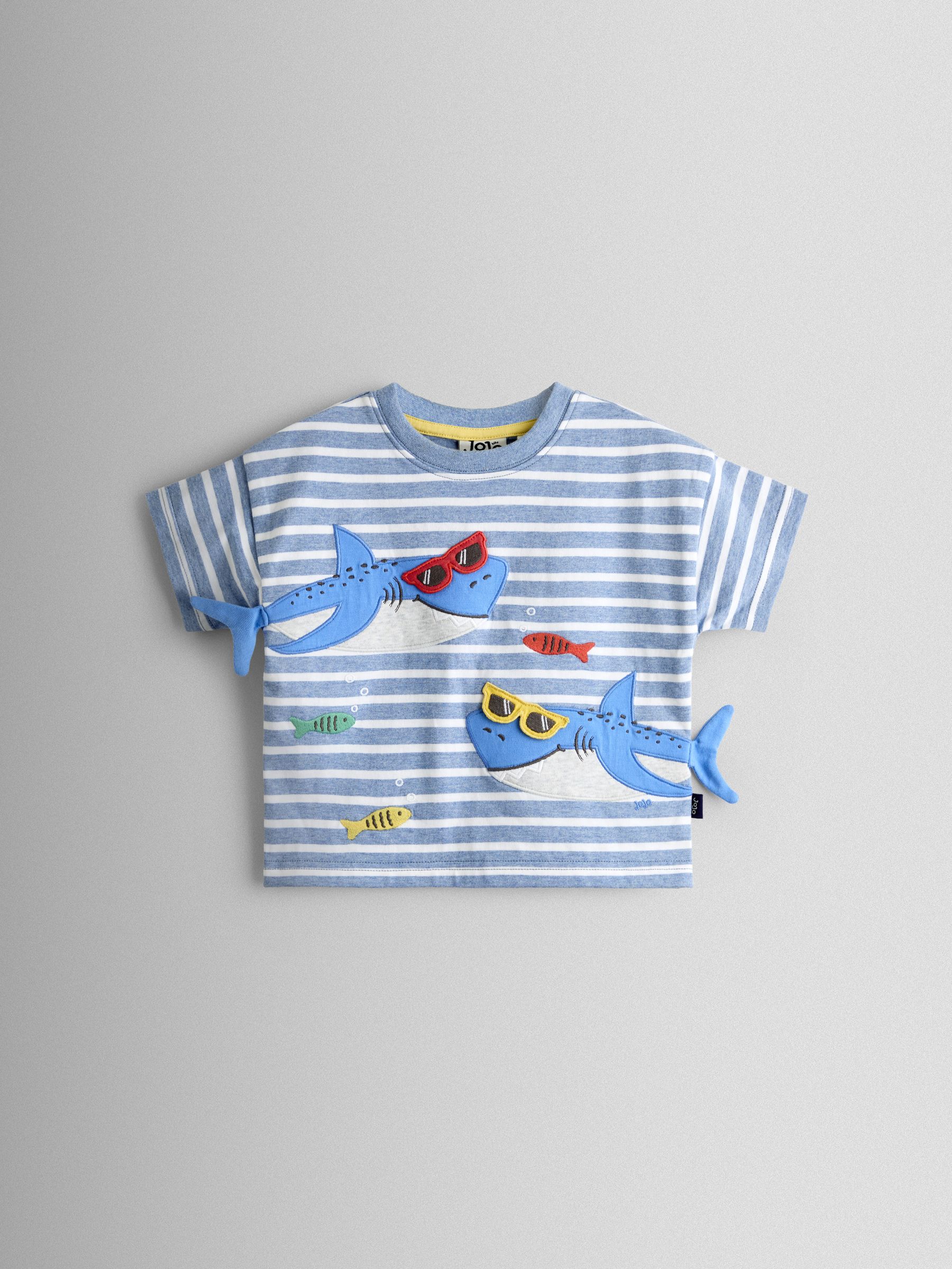 Blue Stripe Shark Applique T-Shirt - Image 1 of 3