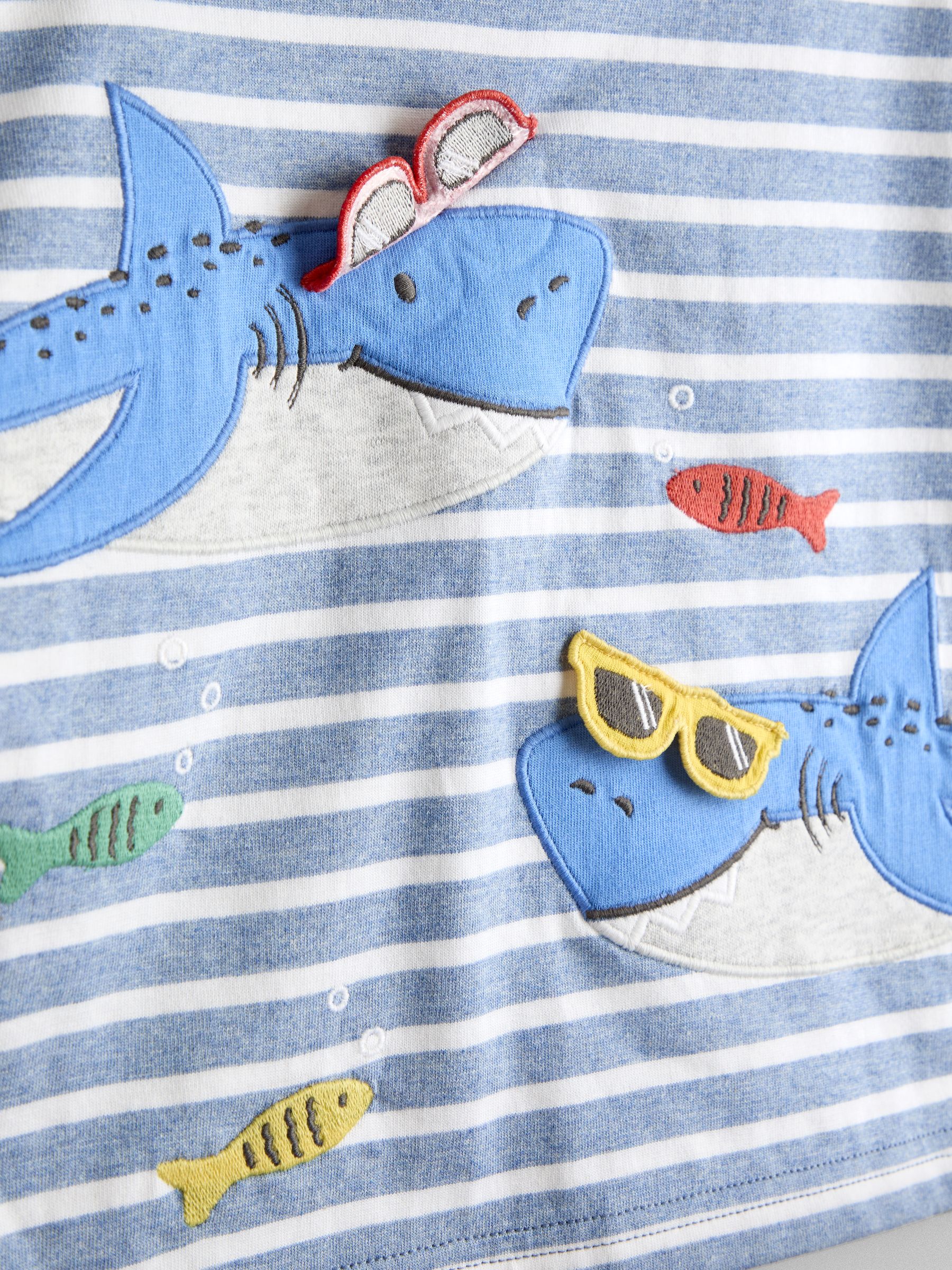 Blue Stripe Shark Applique T-Shirt - Image 3 of 3
