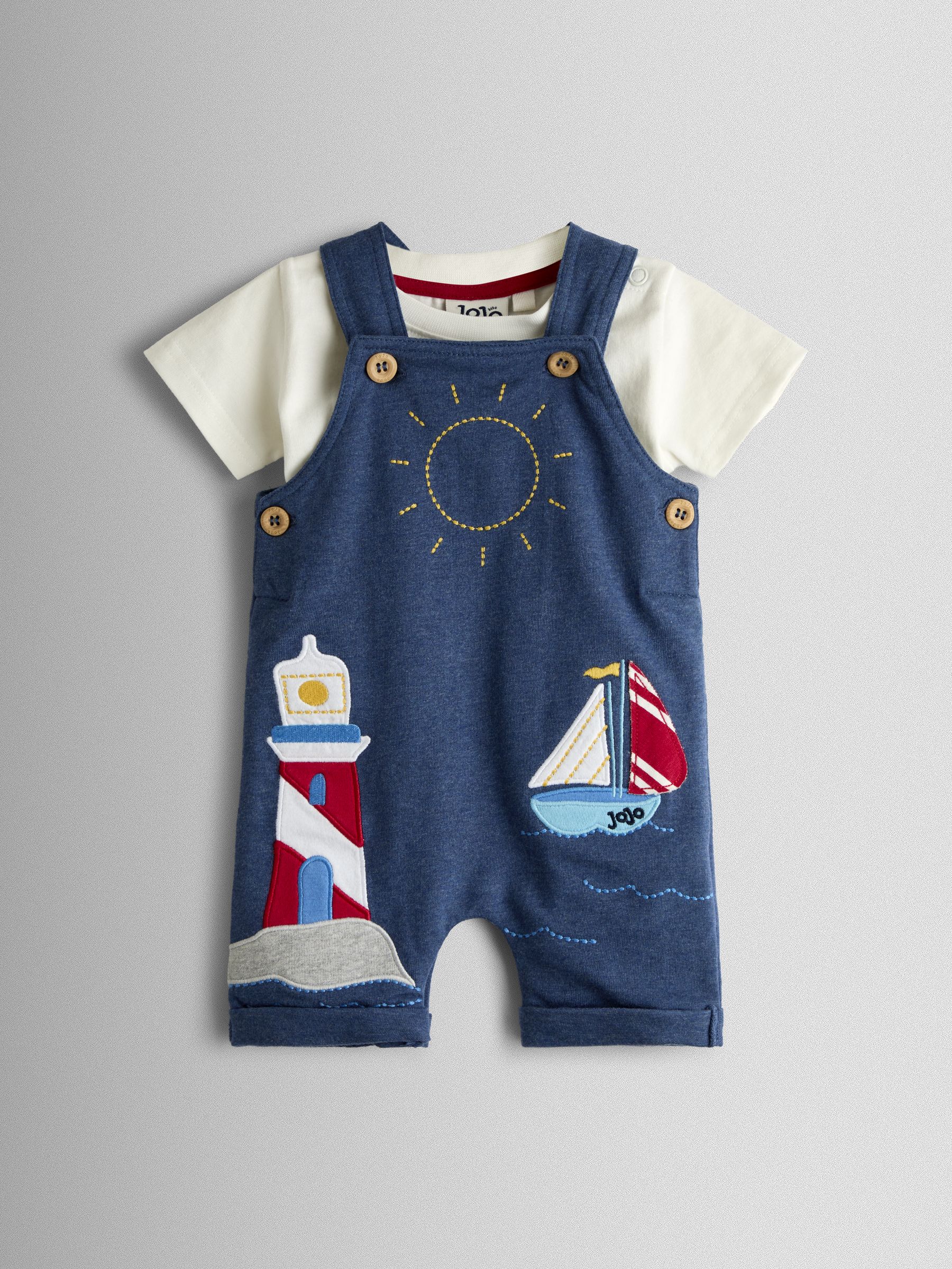 Blue Boat 2-Piece Appliqué Dungarees & T-Shirt Set - Image 1 of 6