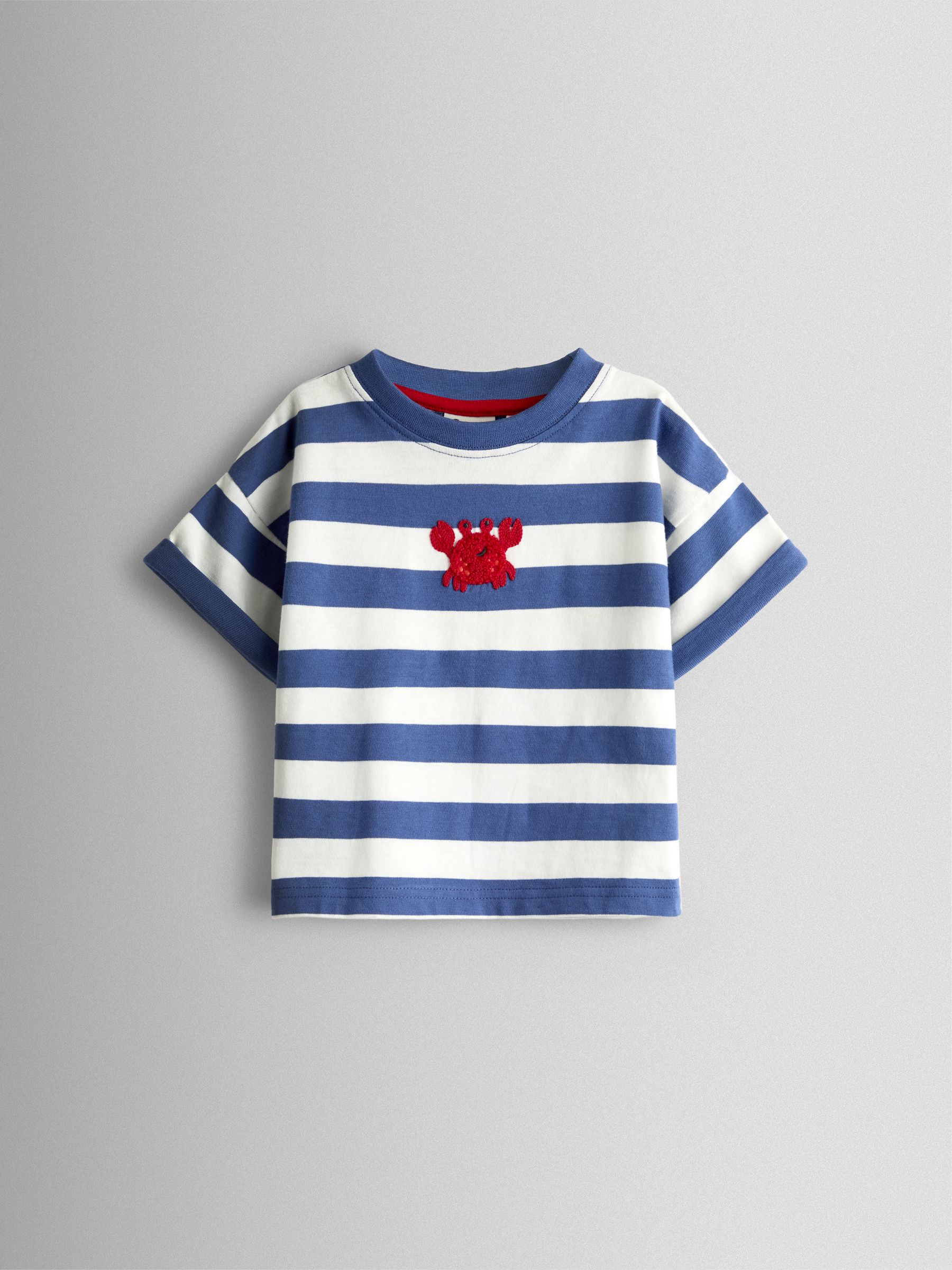Navy Blue Stripe Crab Bag Applique T-Shirt - Image 1 of 3