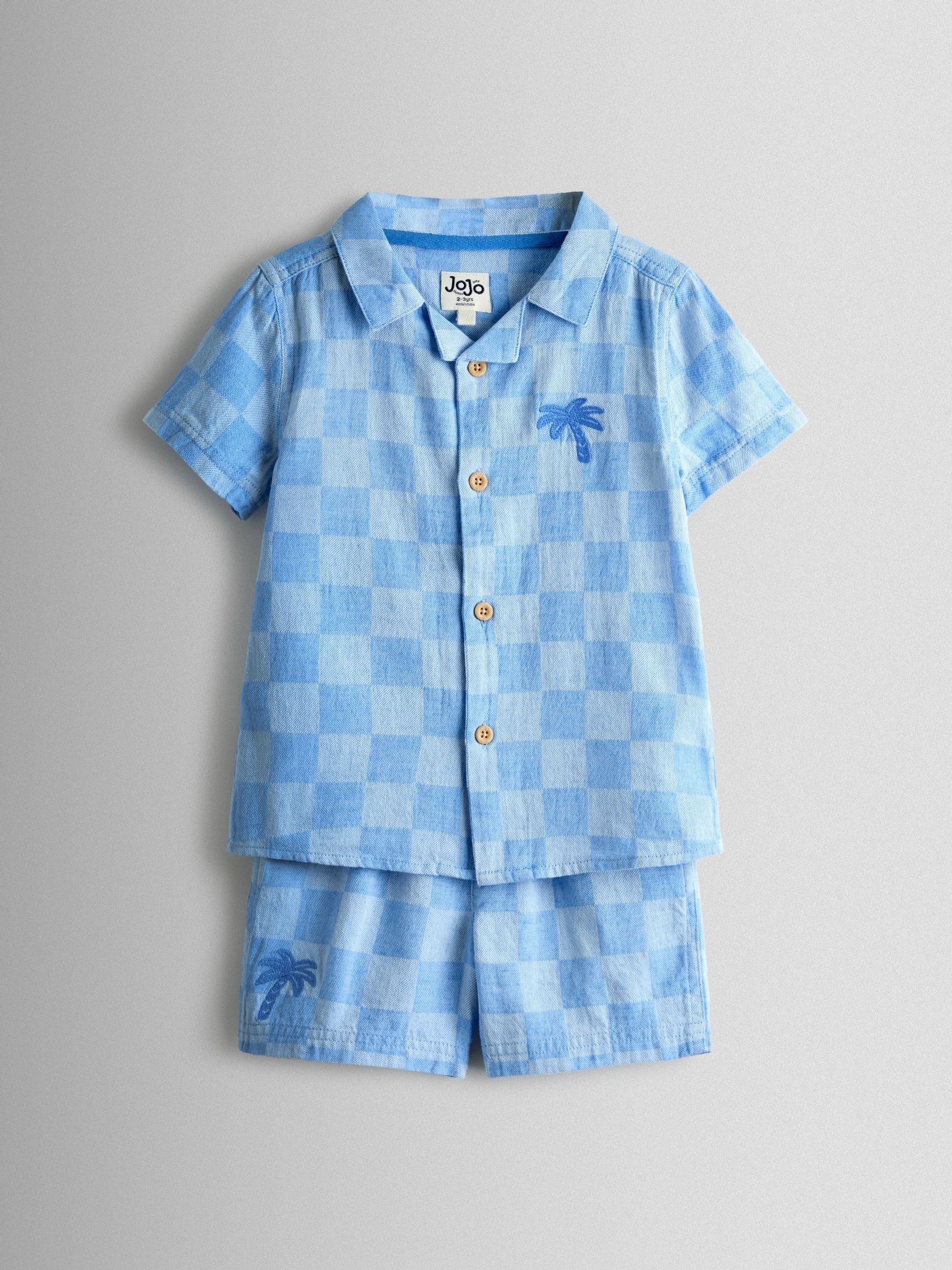 Blue Checkerboard 2-Piece Shirt & Short Set - Image 1 of 6 Blue Checkerboard 2-Piece Shirt & Short Set - Image 1 of 6