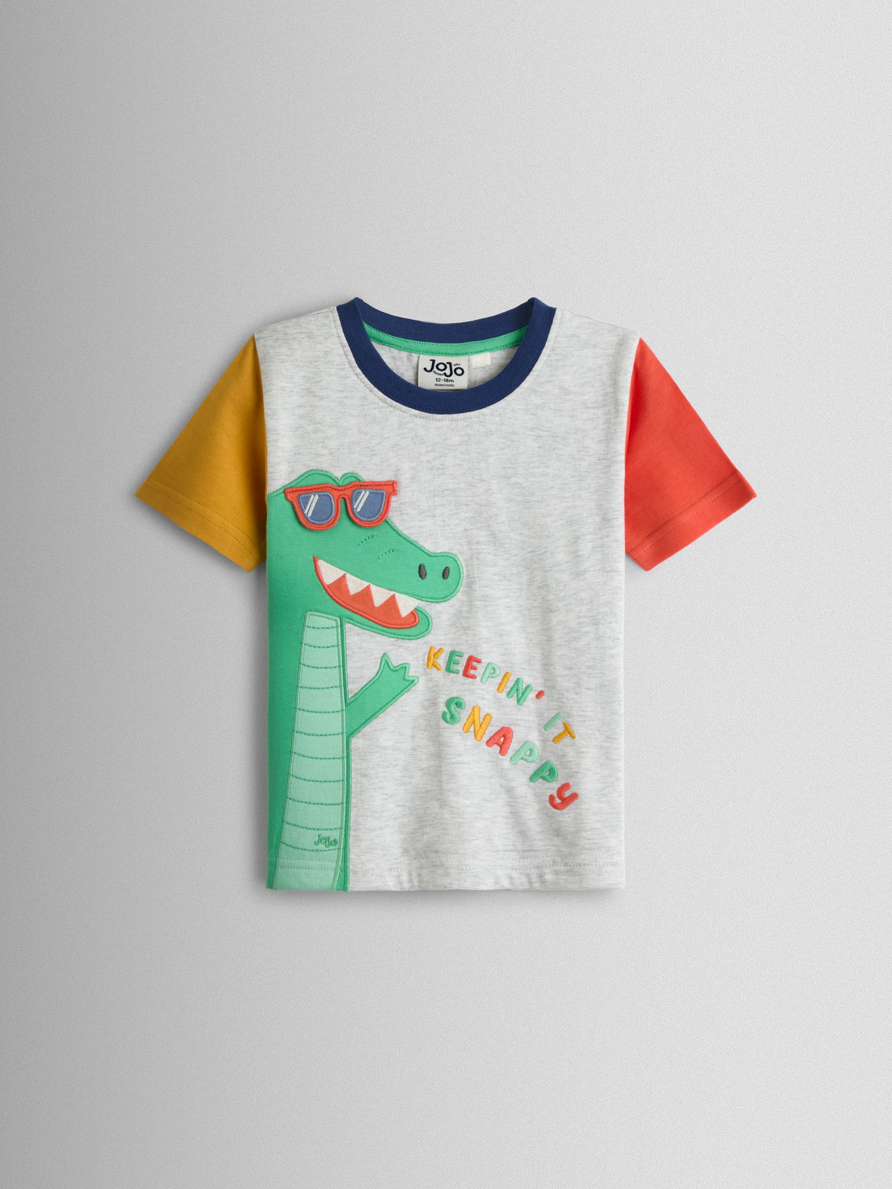 Grey Crocodile Character Applique T-Shirt - Image 1 of 3 Grey Crocodile Character Applique T-Shirt - Image 1 of 3