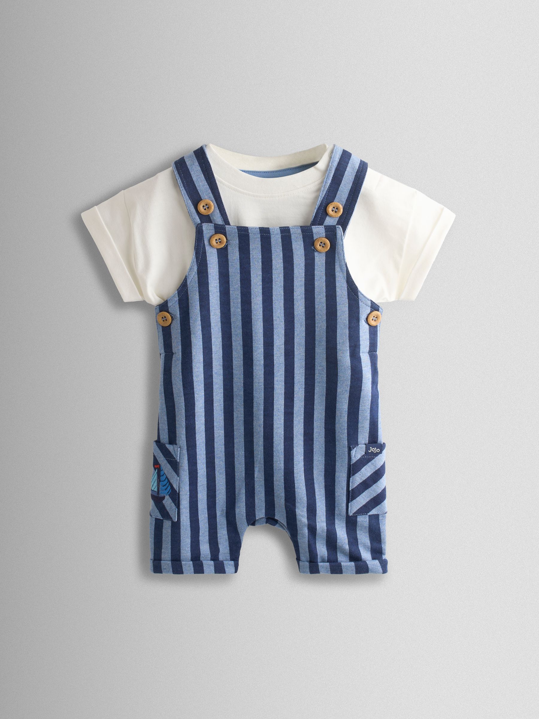 Blue 2-Piece Stripe Dungarees & T-Shirt Set - Image 2 of 7