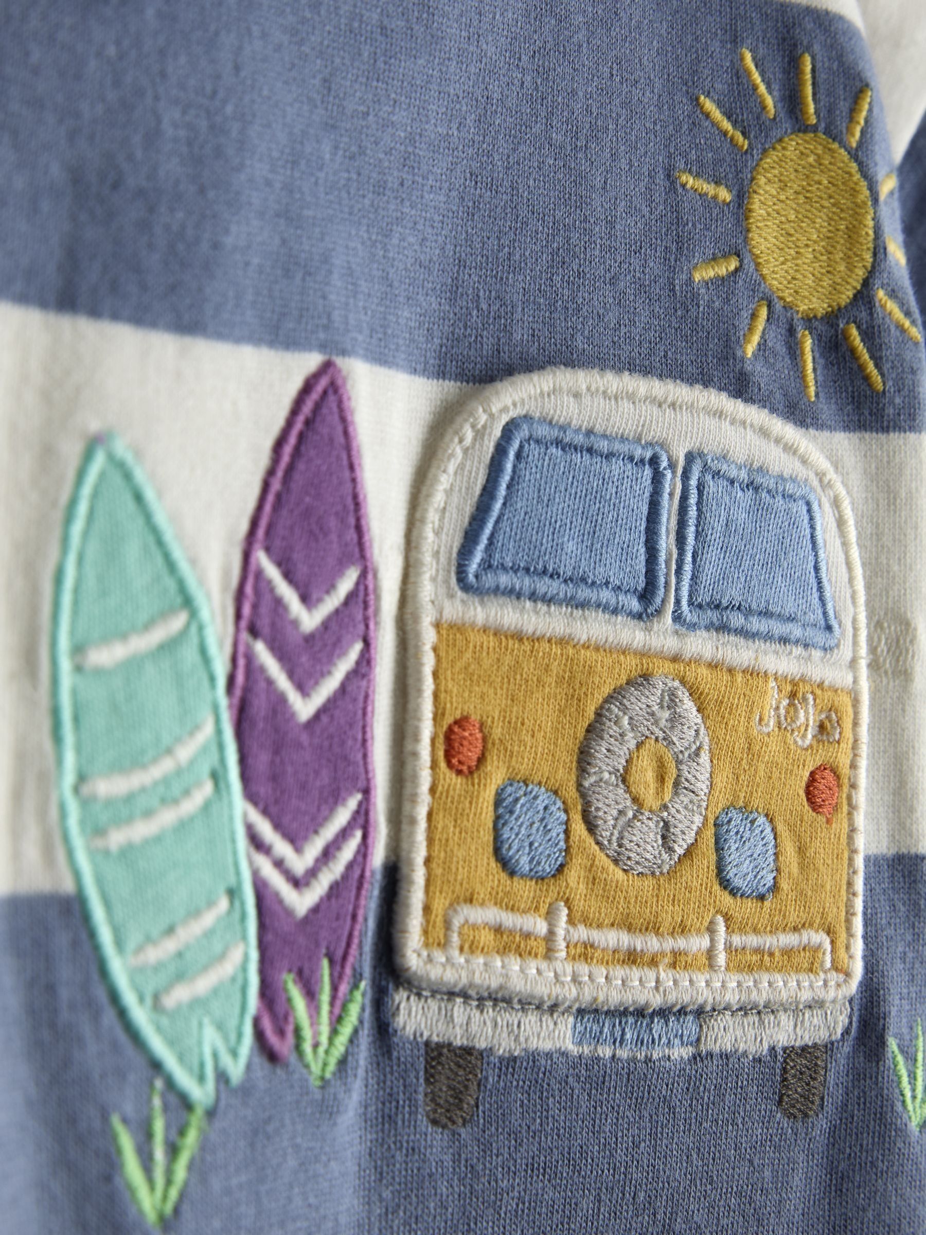 Blue Stripe Campervan Pocket Appliqué T-Shirt - Image 4 of 4