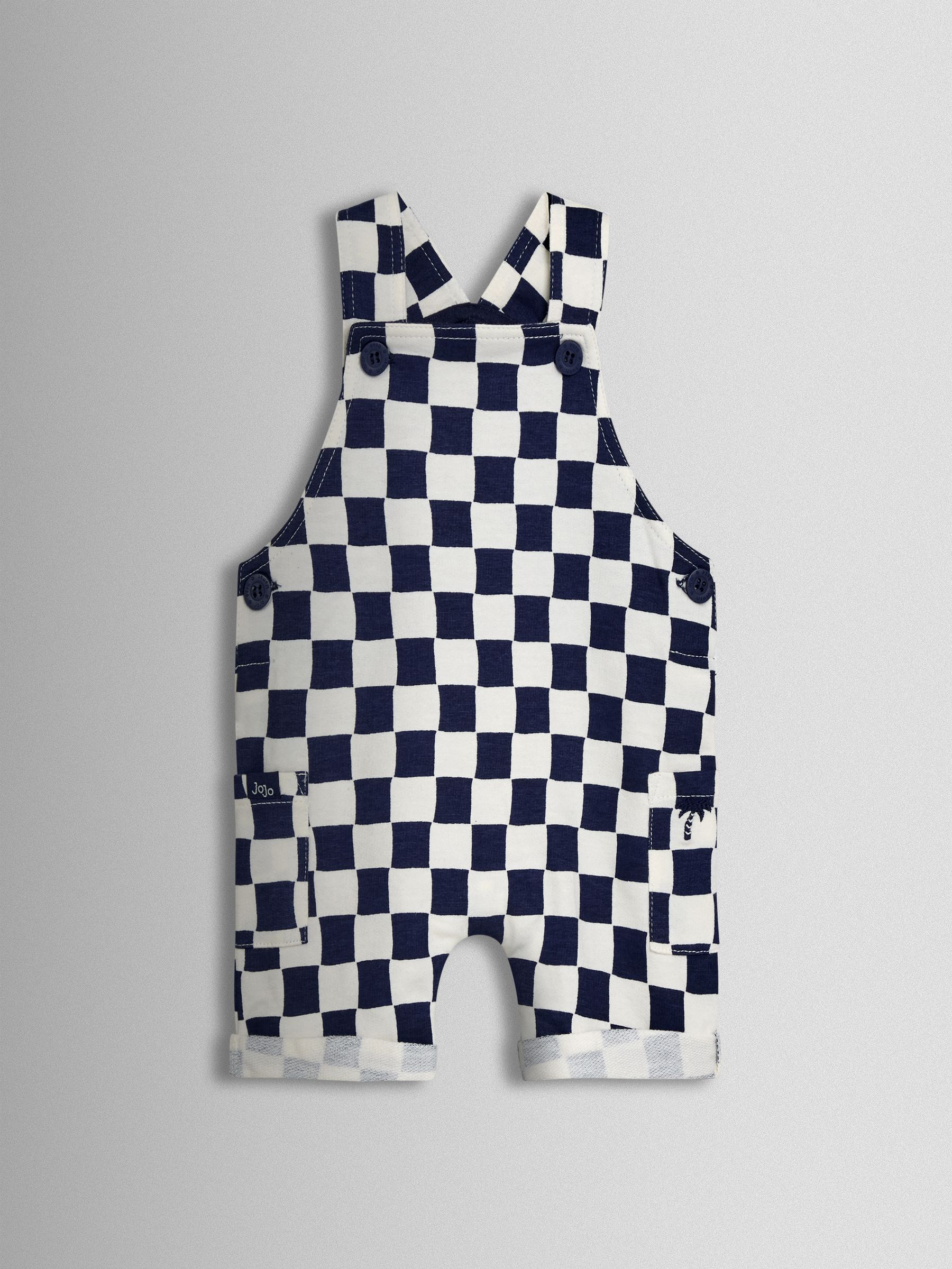 Dark Navy Blue 2-Piece Checkerboard Dungarees & T-Shirt Set - Image 2 of 5