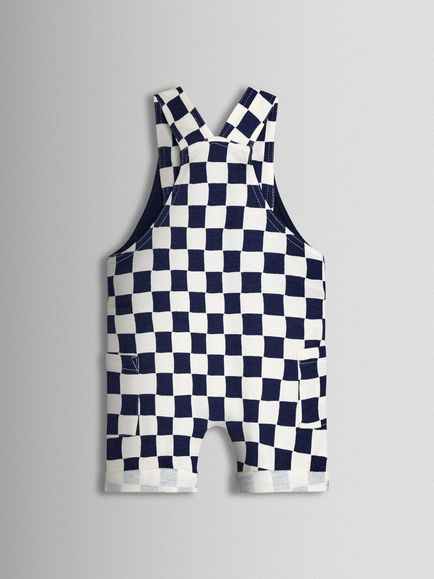 Dark Navy Blue 2-Piece Checkerboard Dungarees & T-Shirt Set - Image 3 of 5