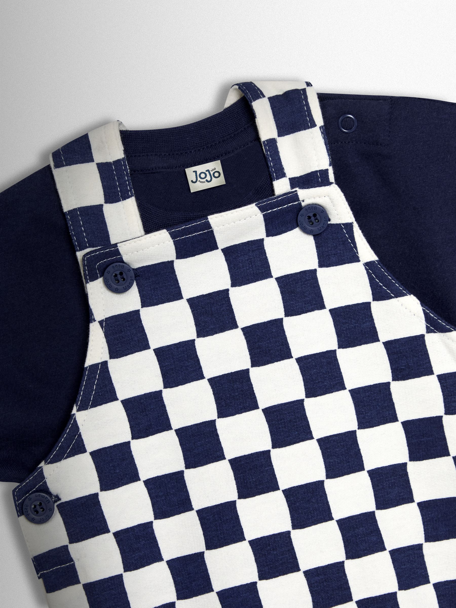 Dark Navy Blue 2-Piece Checkerboard Dungarees & T-Shirt Set - Image 5 of 5