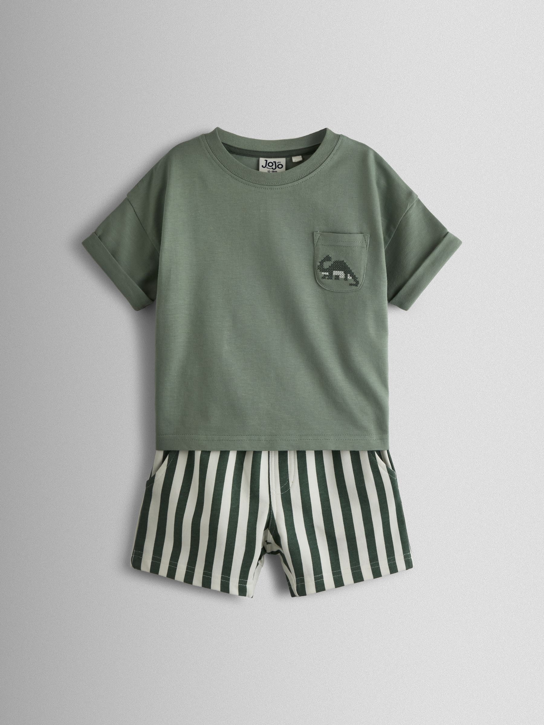 Khaki Green Dino 2-Piece T-Shirt And Shorts Set - Image 1 of 7