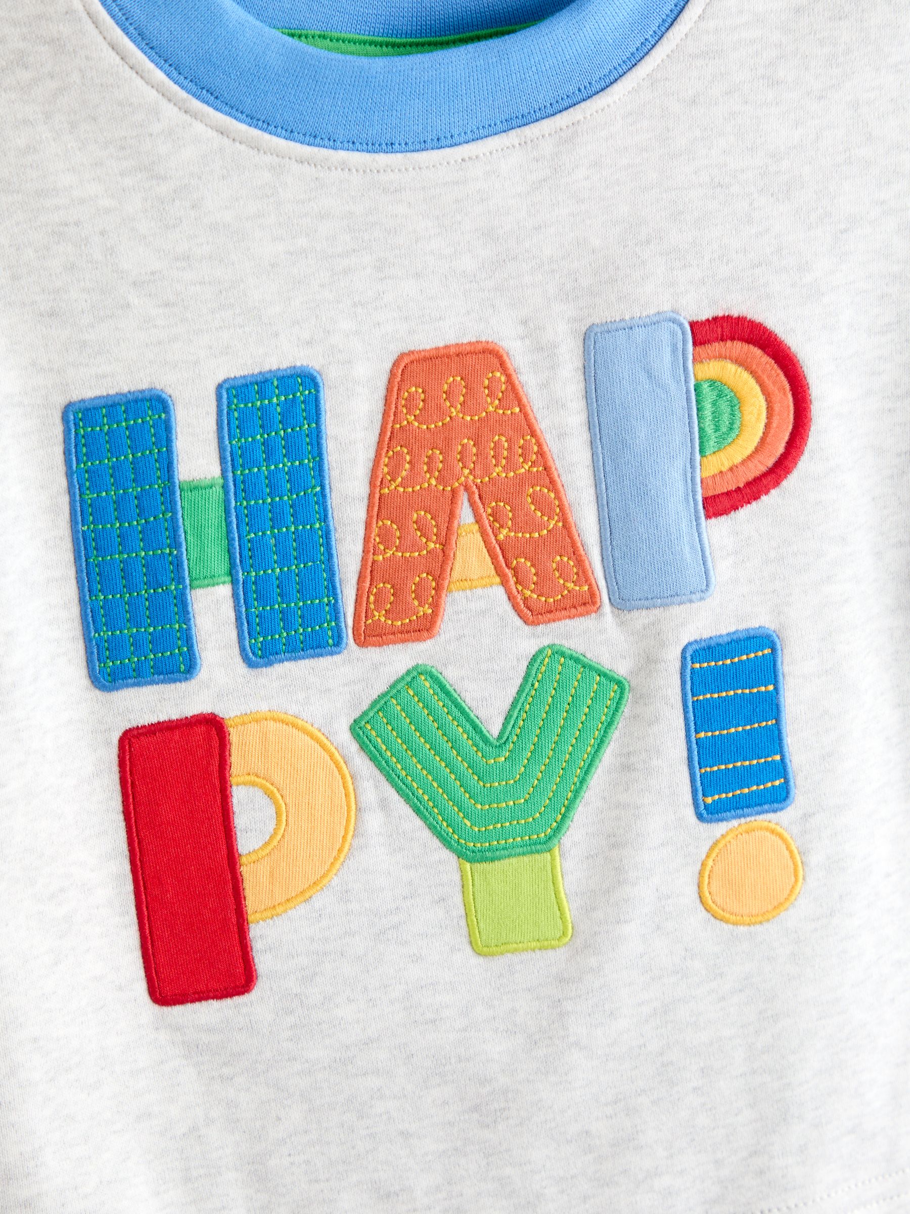 Grey Happy Slogan Appliqué T-Shirt - Image 3 of 3