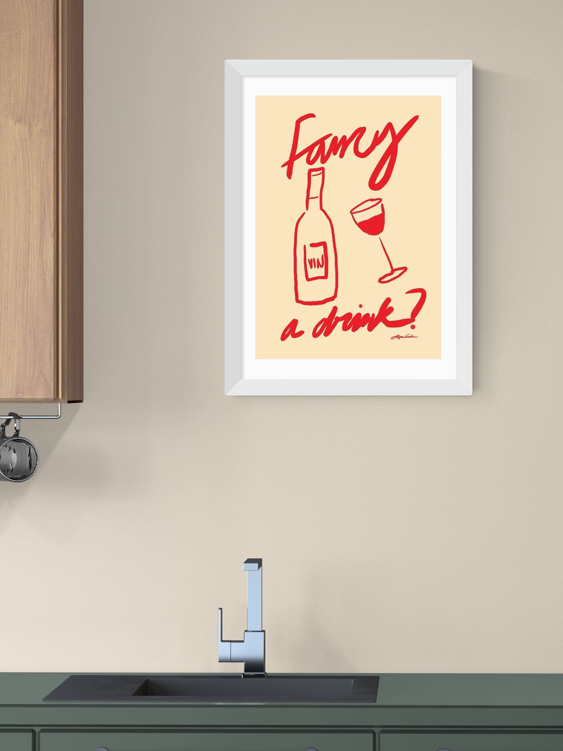 White Fancy a Drink Wall Art Print by Stephie Cardona - Image 1 of 3