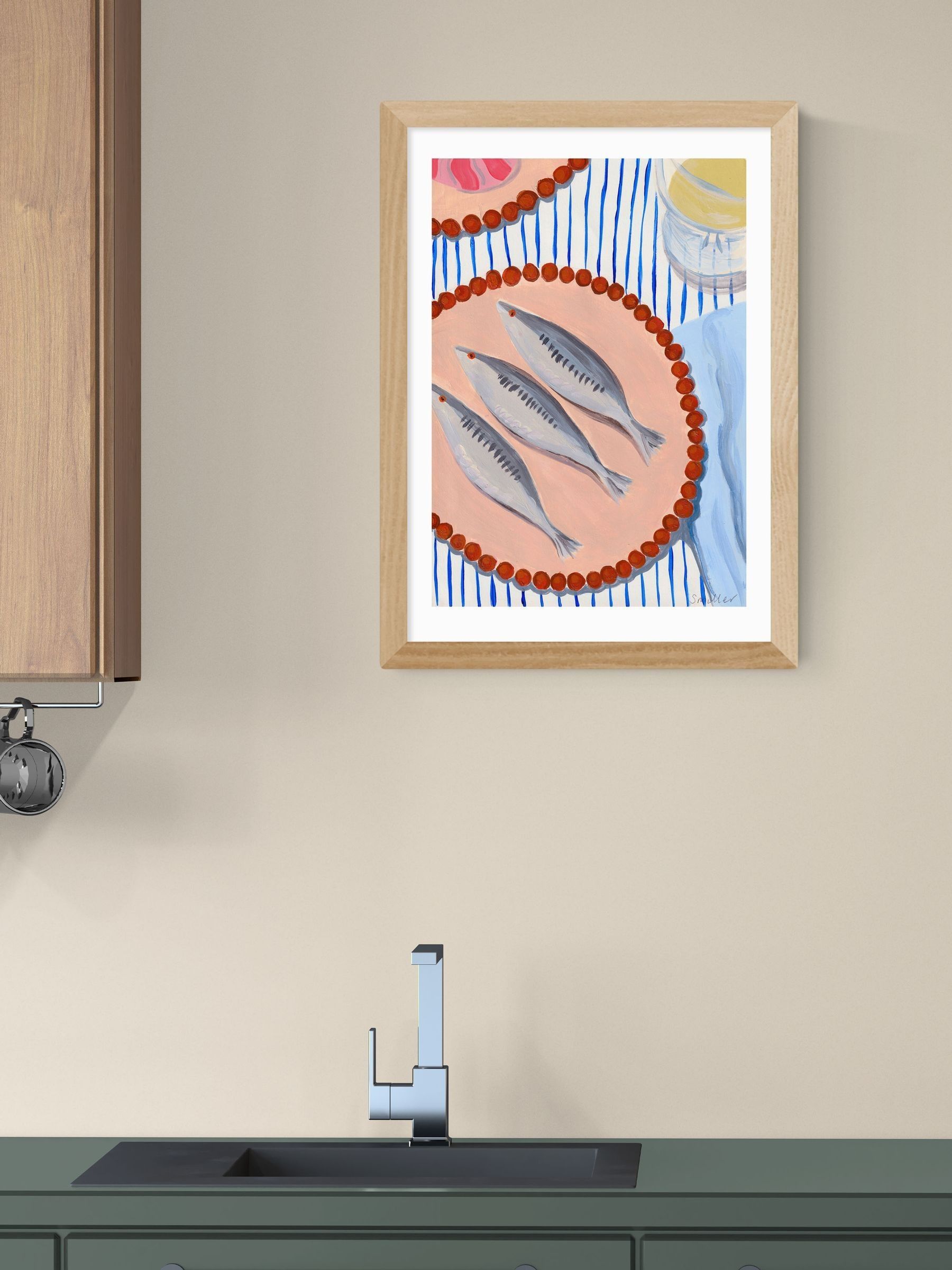 Oak Sardines Supper Wall Art Print by Susie Miller - Image 1 of 3 Oak Sardines Supper Wall Art Print by Susie Miller - Image 1 of 3