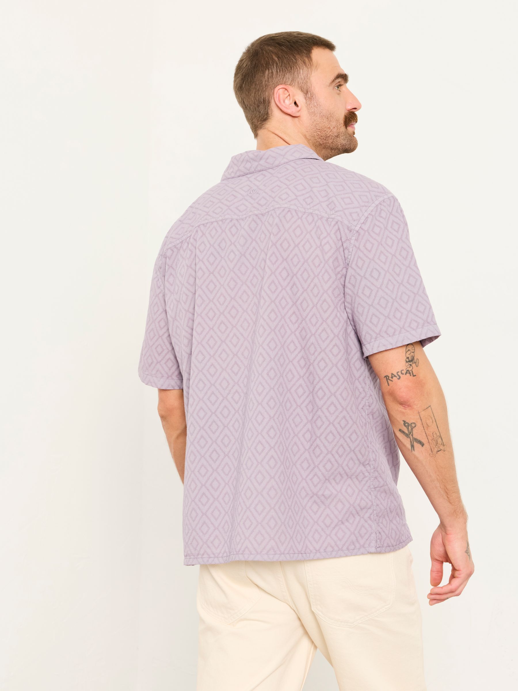 Dusky purple Short Sleeve Relaxed Fit Garment Dye Geo Textured Shirt - Image 2 of 6