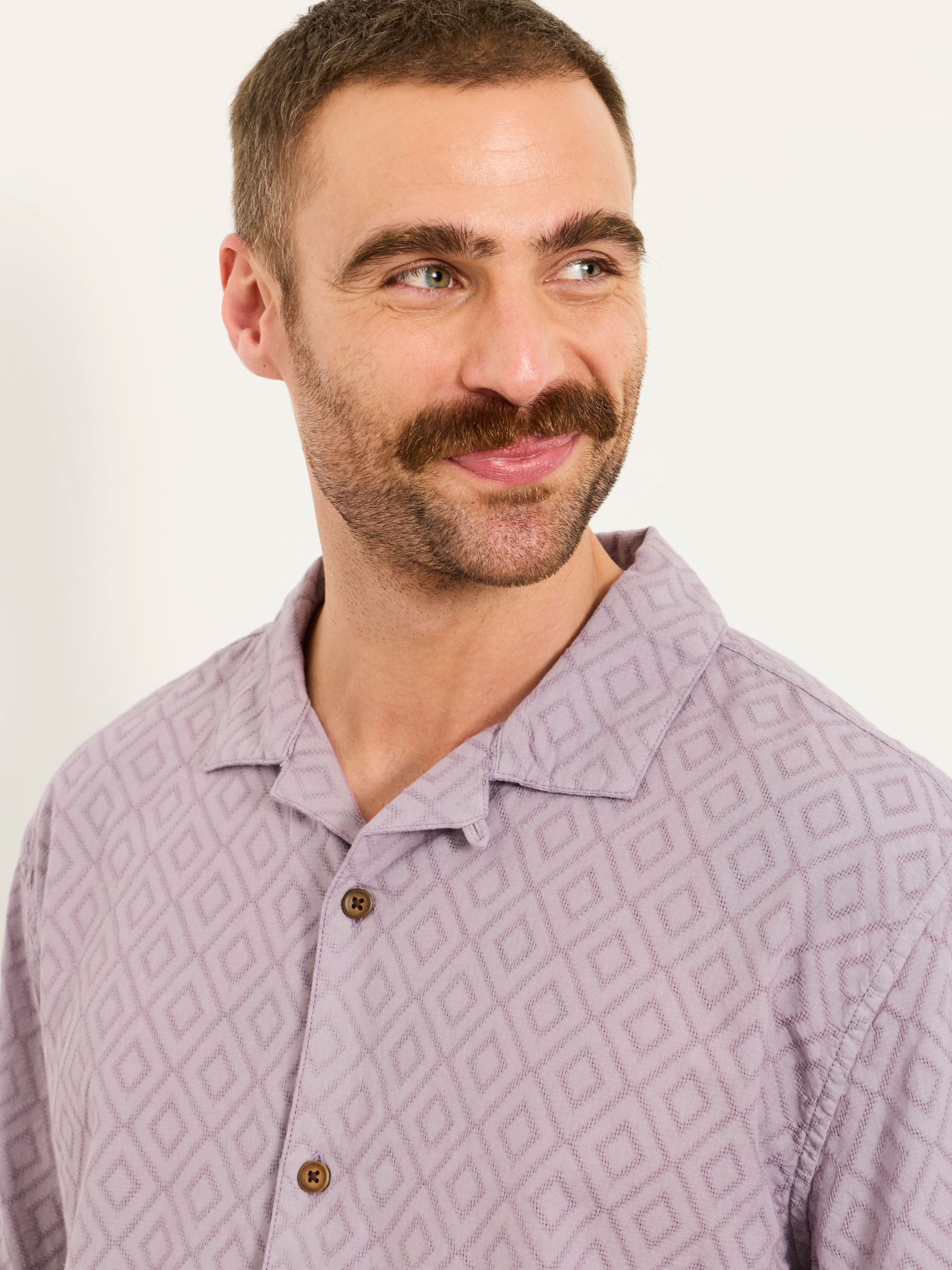 Dusky purple Short Sleeve Relaxed Fit Garment Dye Geo Textured Shirt - Image 4 of 6