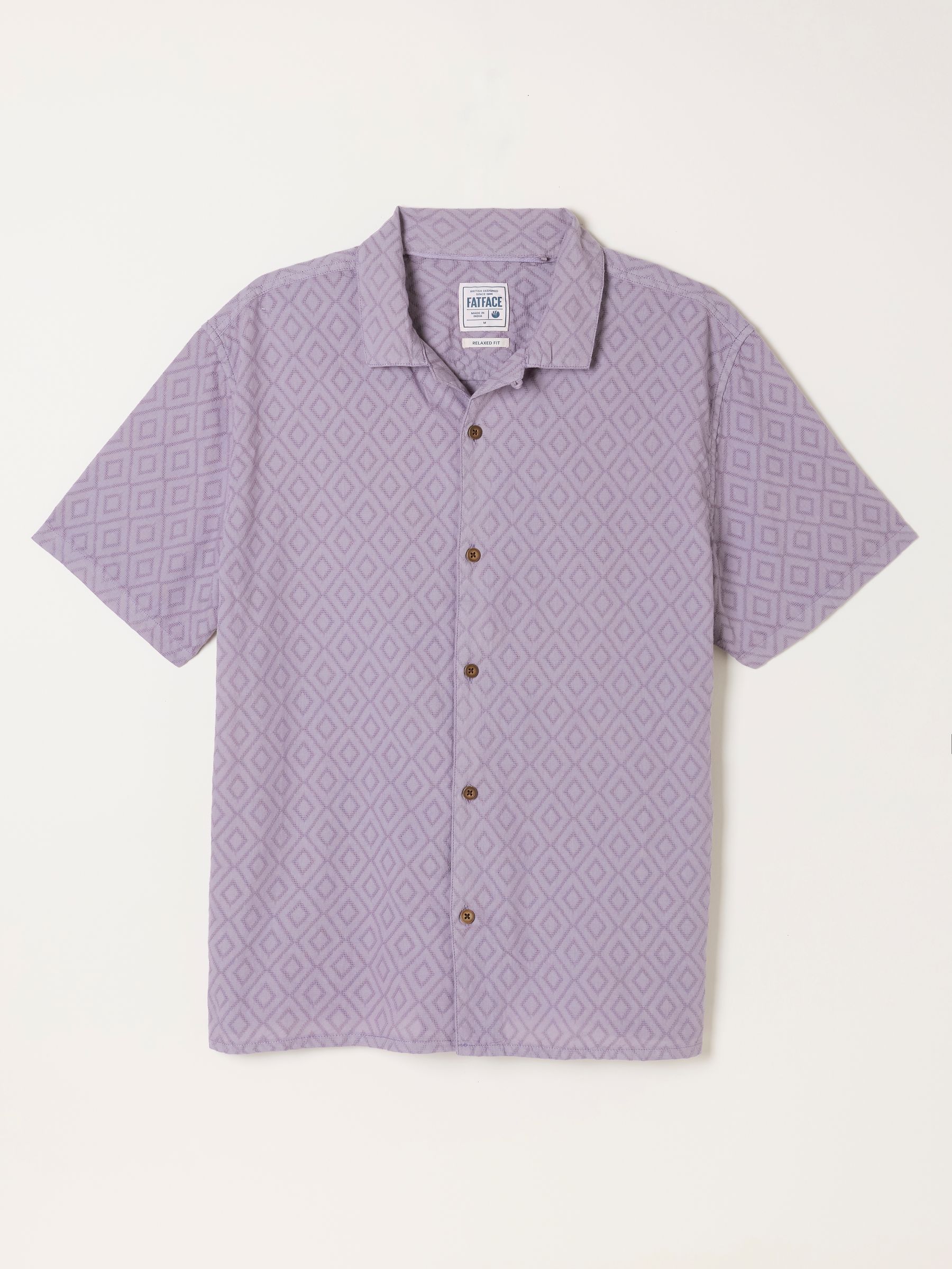 Dusky purple Short Sleeve Relaxed Fit Garment Dye Geo Textured Shirt - Image 6 of 6
