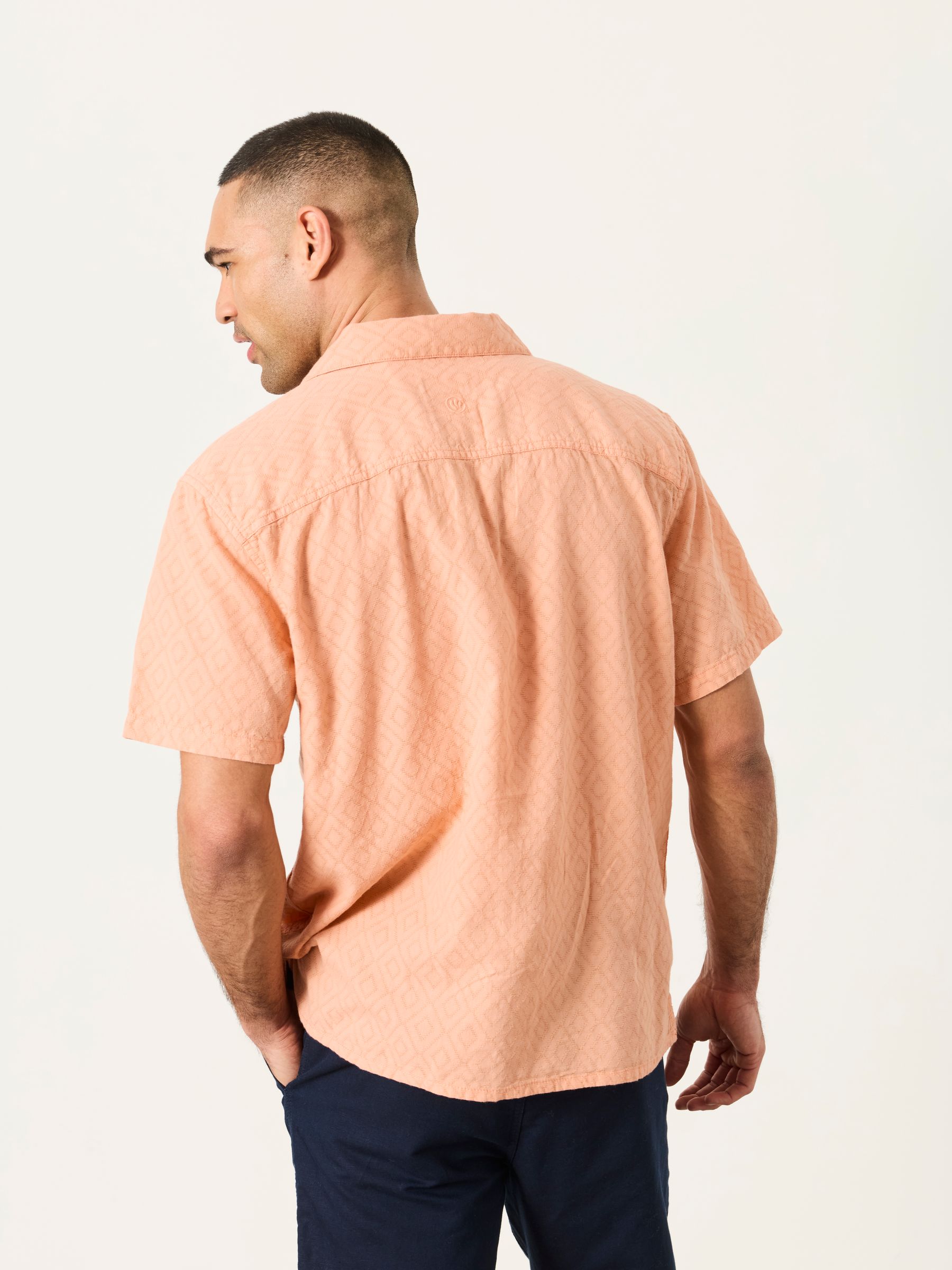Coral Pink Short Sleeve Relaxed Fit Garment Dye Geo Textured Shirt - Image 2 of 5