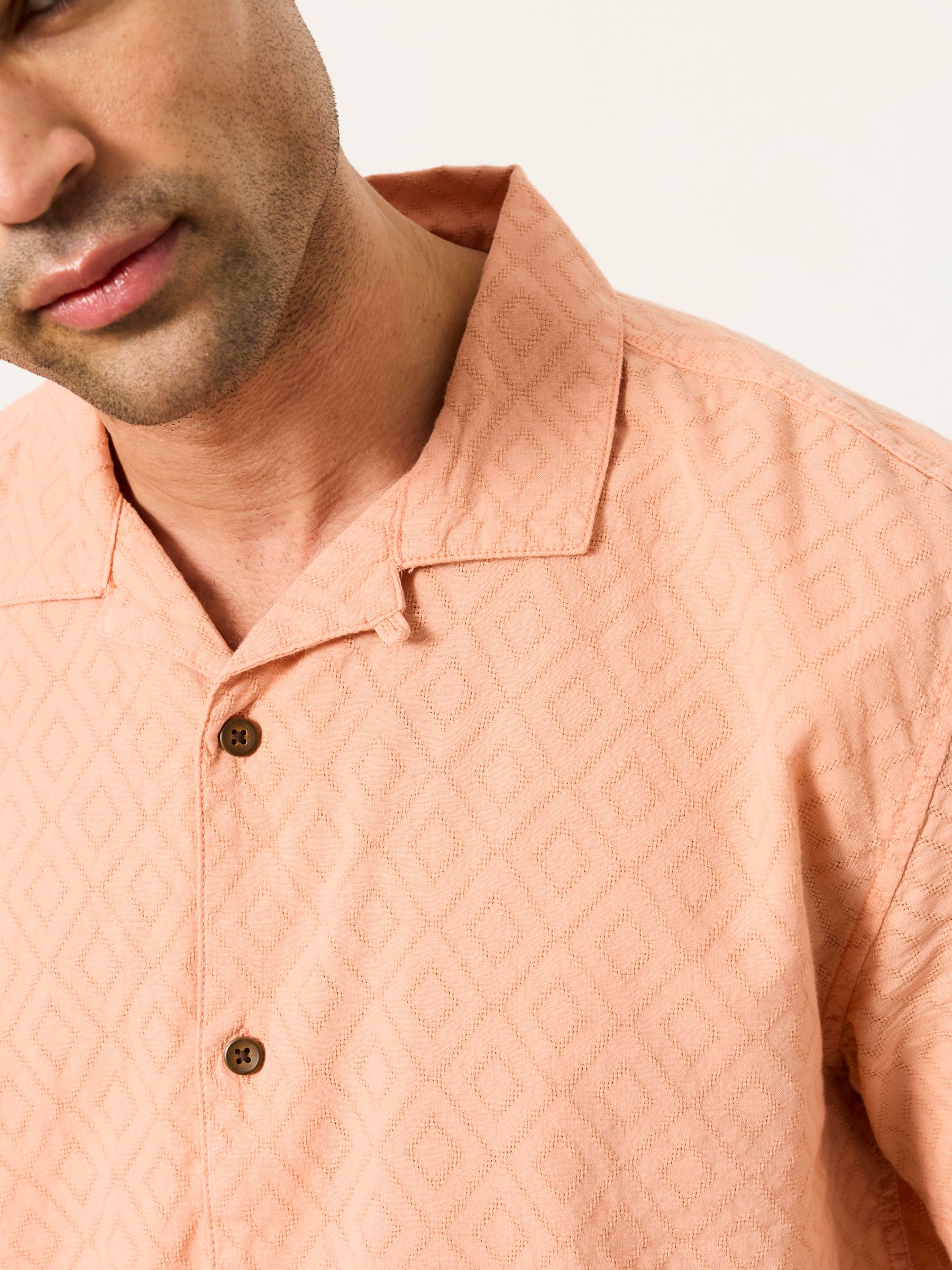 Coral Pink Short Sleeve Relaxed Fit Garment Dye Geo Textured Shirt - Image 4 of 5